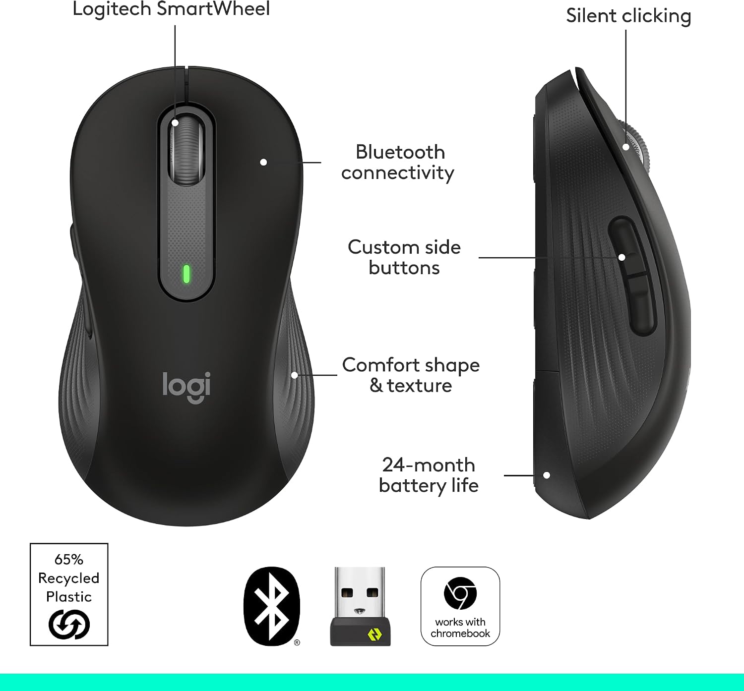 Thumbnail 6 de Logitech Signature M650 L (910-006265) Wireless Mouse, Large, SilentTouch