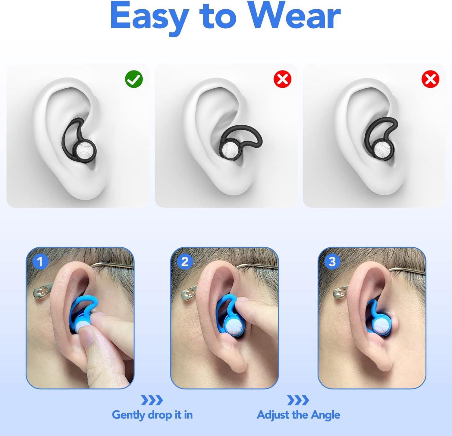 Detalle de Waterproof Swimming Ear Plugs for Adults – 3 Pairs Silicone Swim Earplugs for Surfing, Diving and Showering
