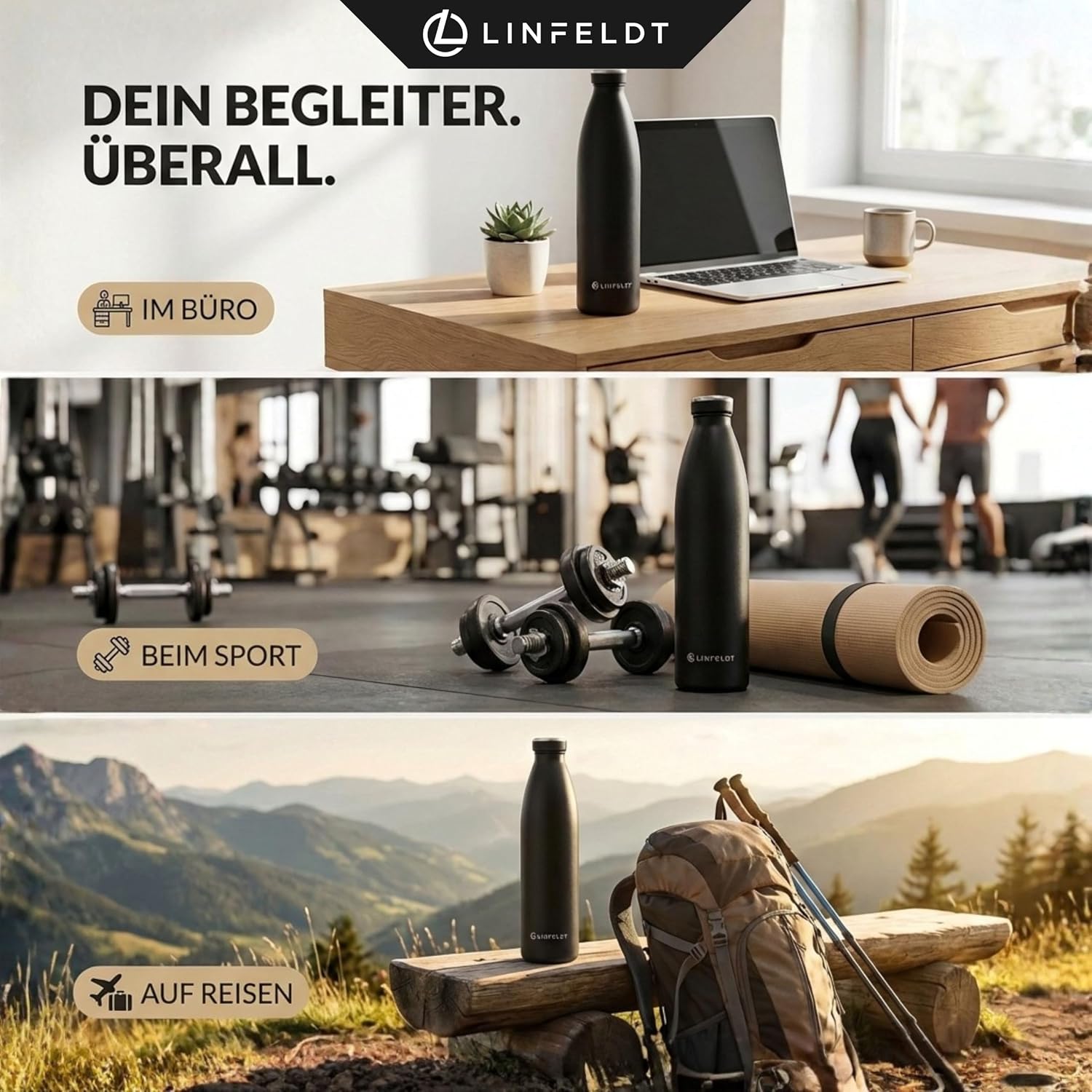 Detalle de LINFELDT 1L isolierte Trinkflasche Edelstahl