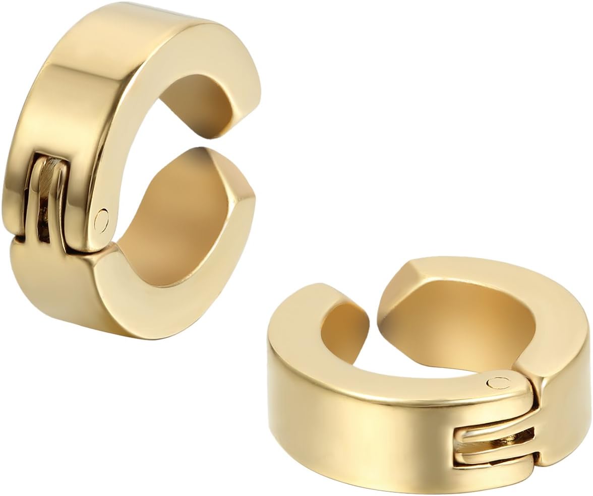 Thumbnail 6 de JewelryWe Schmuck 2x Creolen Edelstahl ohne Loch – Clip-on Huggie, 13 mm hoch, 4 mm Durchmesser (Silber • Schwarz • Gold • Blau)