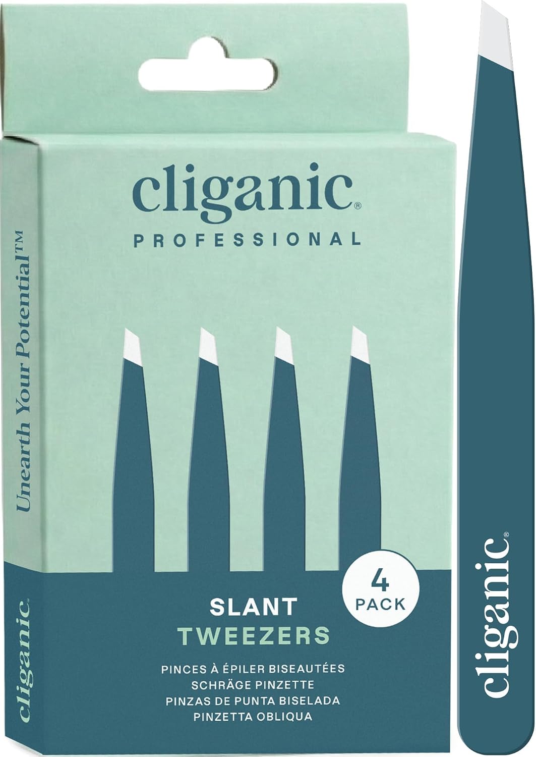 Detalle de Cliganic Professional Eyebrow Tweezers Slant Tip – Stainless Steel Precision for Men & Women (Blue, 2 Pack)