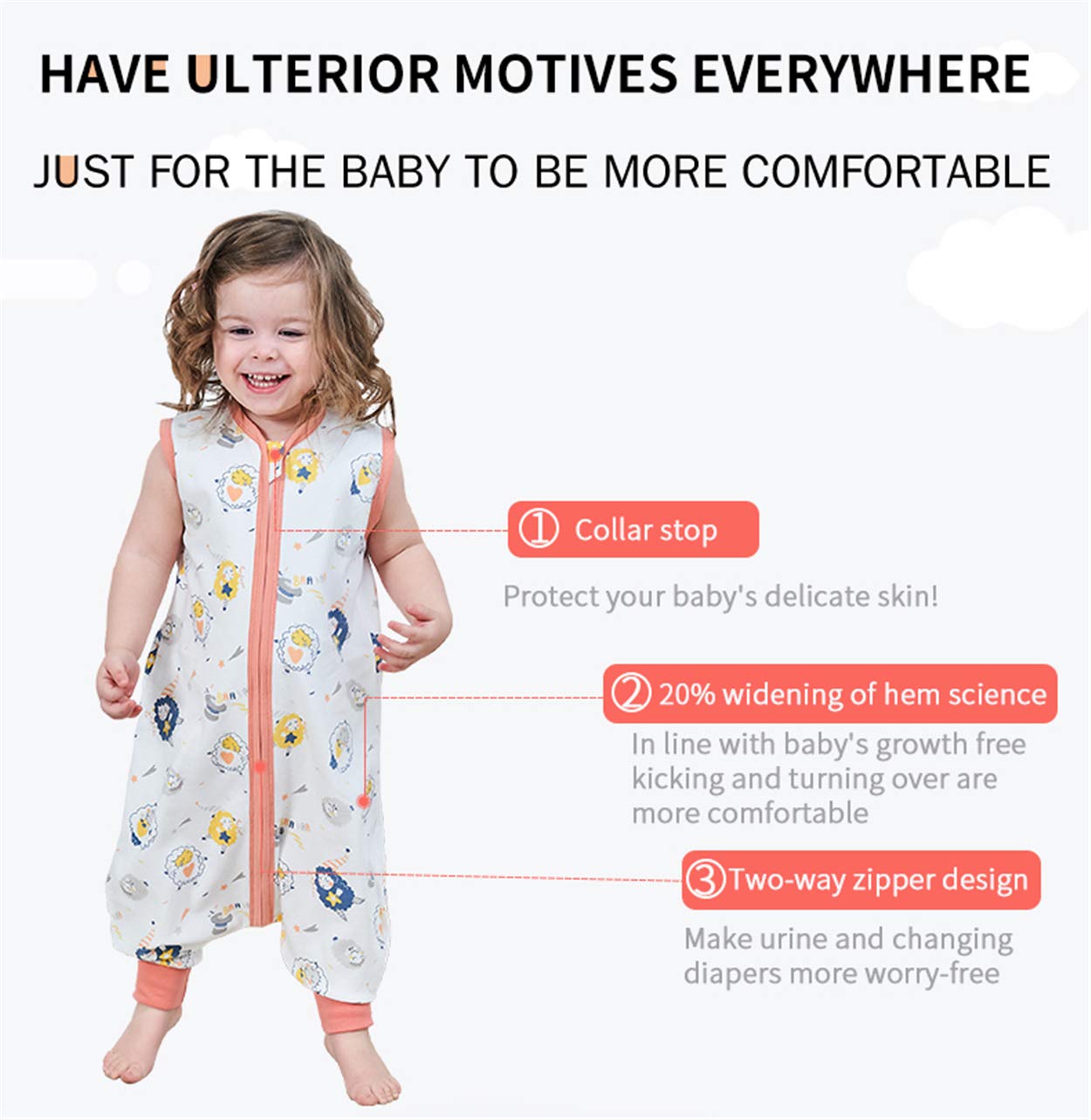 Thumbnail 2 de Chilsuessy Baby-Schlafsack Sommer mit Füßen 0,5 Tog aus 100% Baumwolle (90 cm, Schafe)