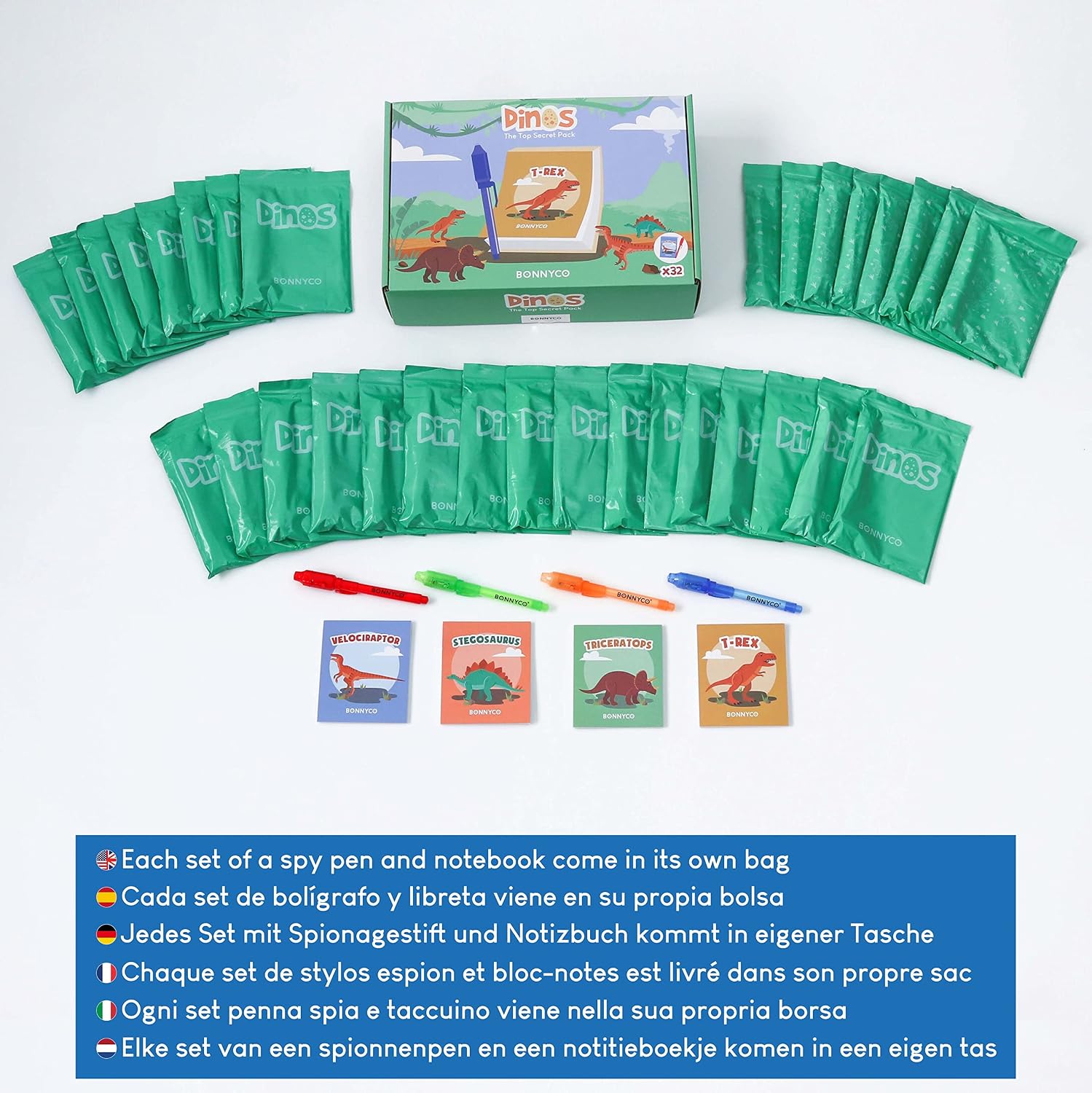 Detalle 2 de BONNYCO Top Secret Pack – 32 zestawy imprezowe z długopisem UV i notesem