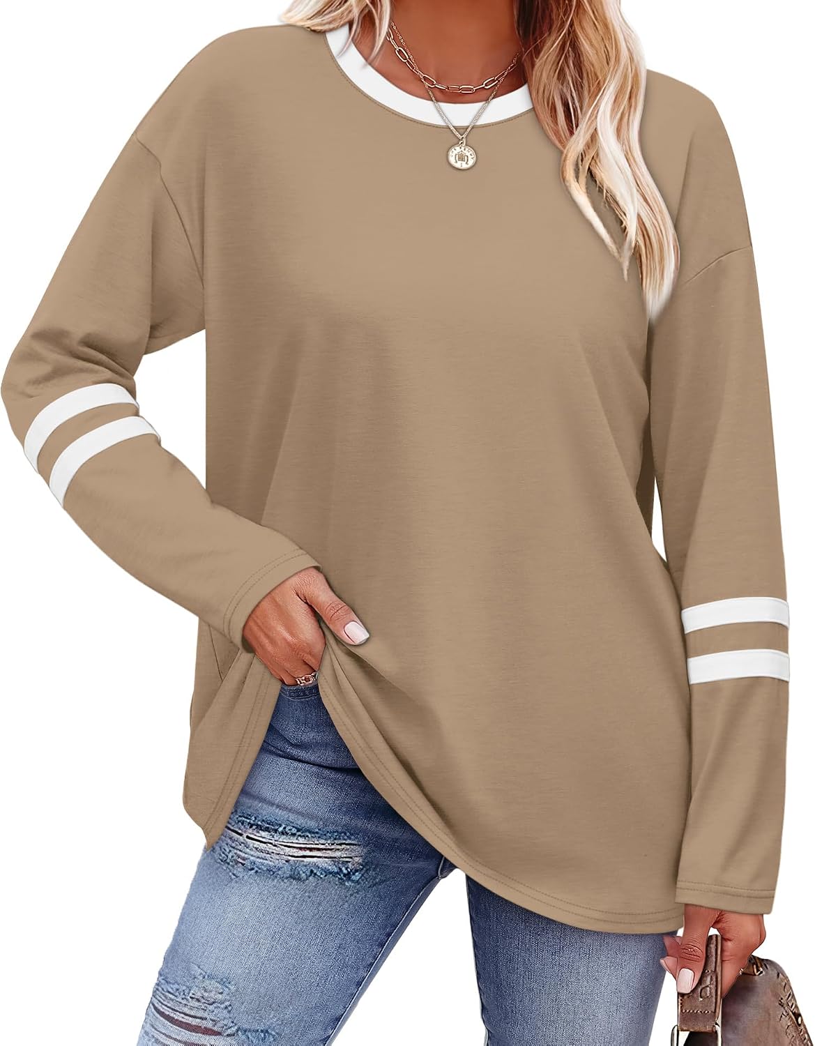 Detalle de SAMPEEL Long Sleeve Shirts Color Block tops
