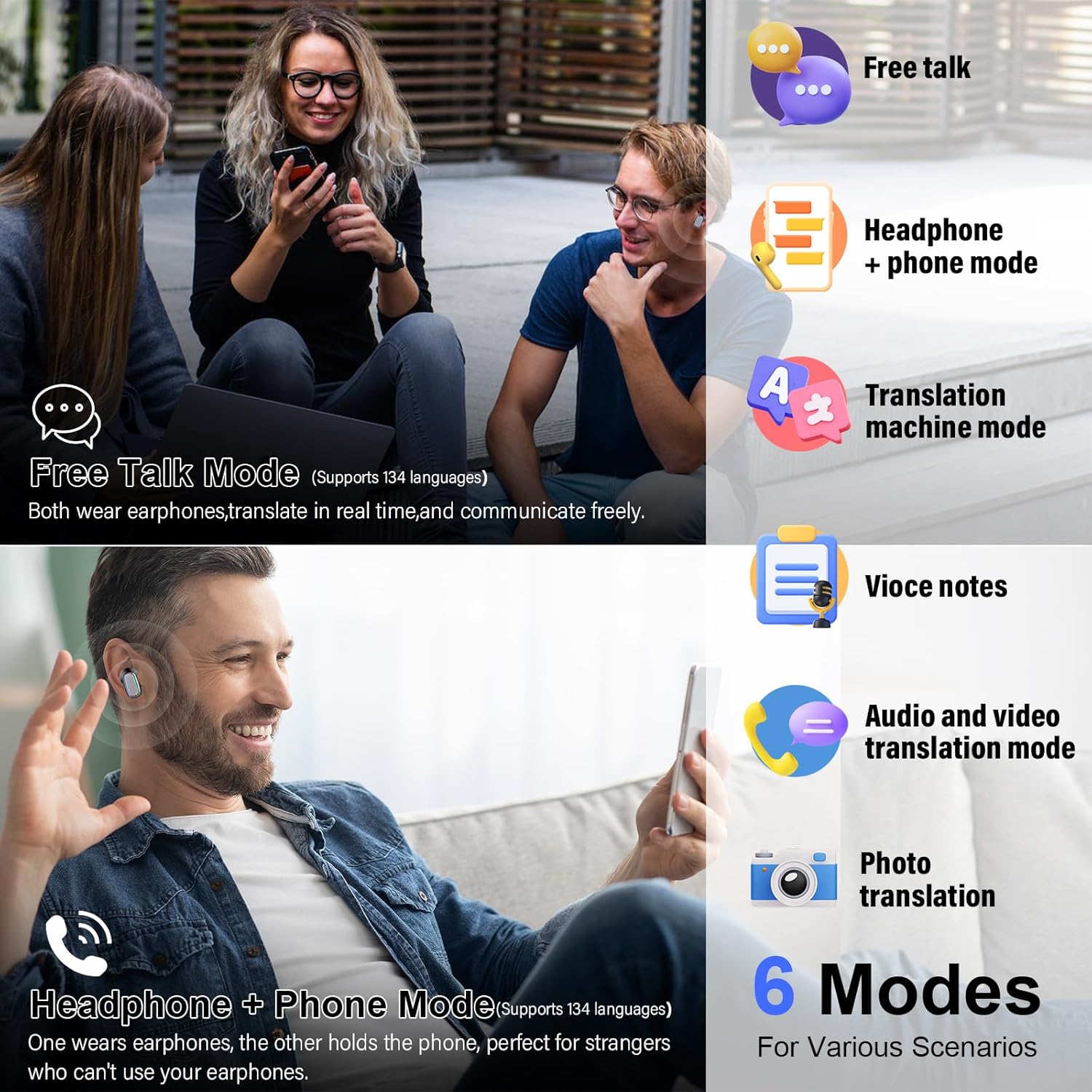 Detalle de AI Cuffie Traduzione: cuffie Bluetooth 5.4 3-in-1 con traduzione in tempo reale e audio HD