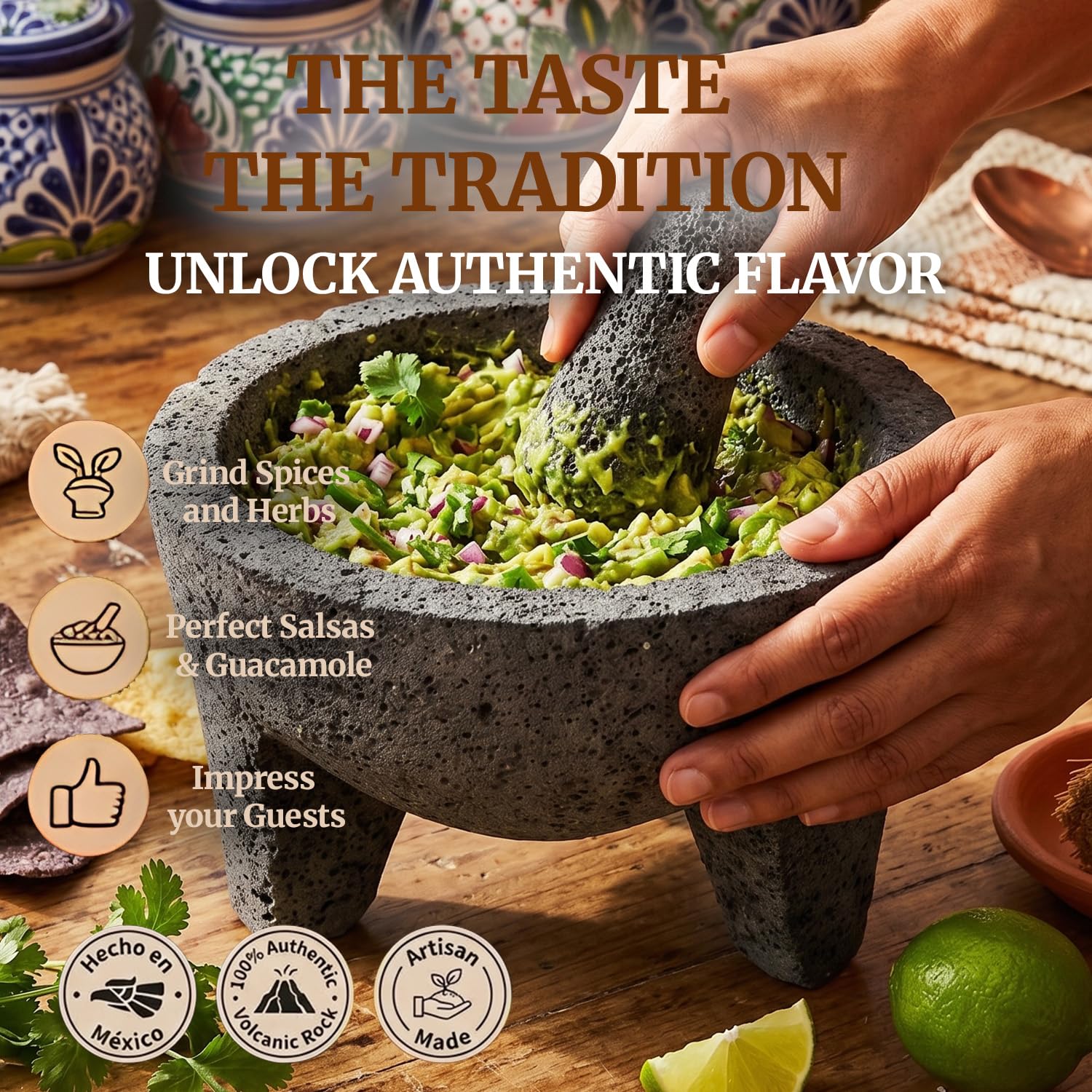Thumbnail 1 de Molcajete Mexicano volcanic rock mortar and pestle 🍲
