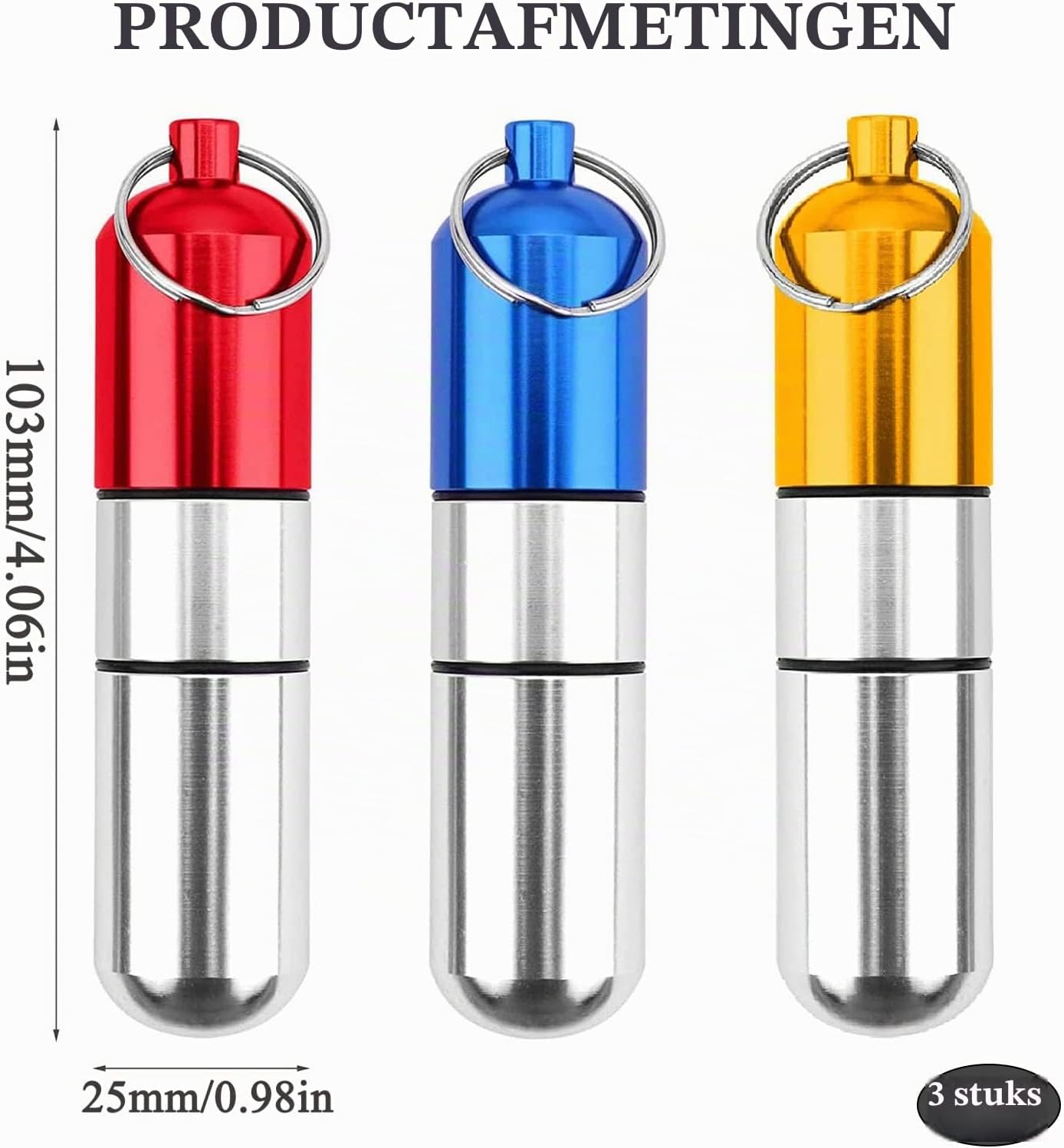 Thumbnail 1 de Bztzhm aluminium pillendoosje met sleutelhanger, waterdicht, set van 3