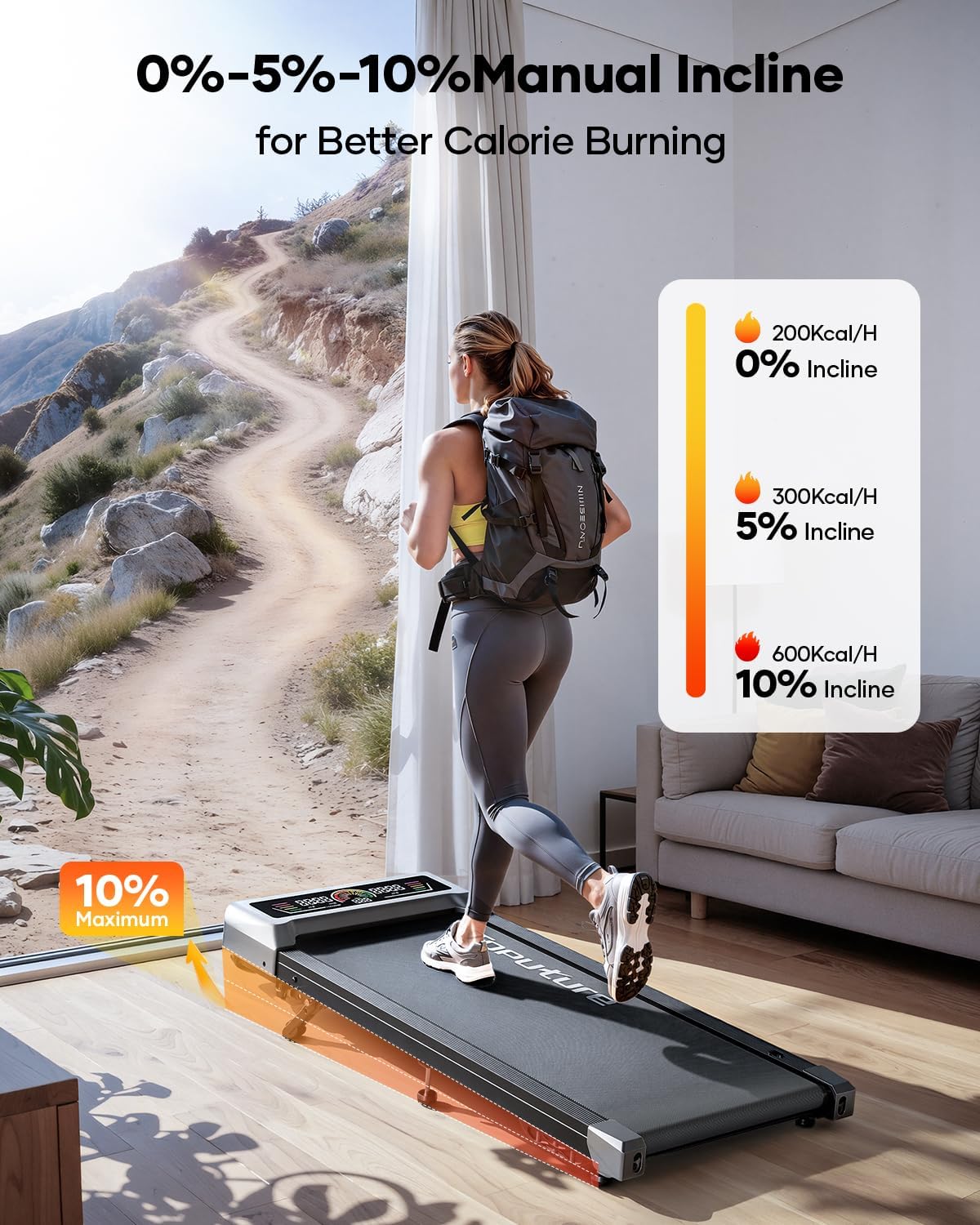 Detalle 2 de Walking Pad Treadmill with 3-Level Manual Incline
