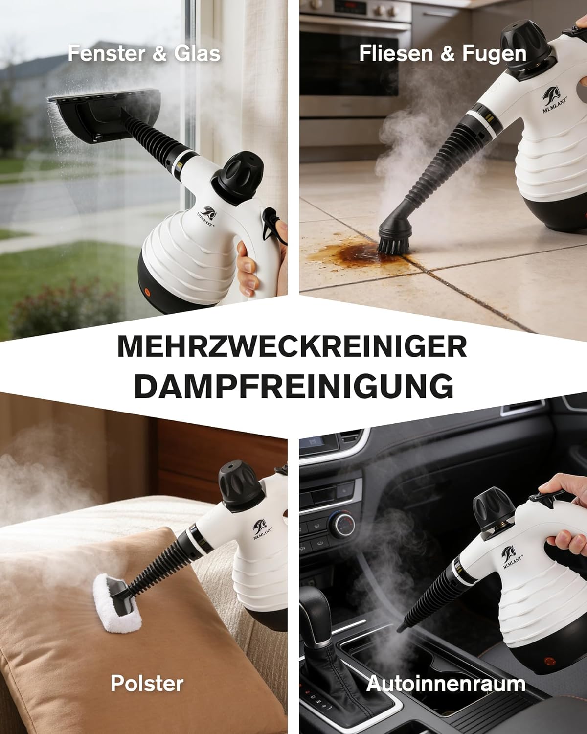 Thumbnail 6 de MLMLANT Dampfreiniger – tragbar, 1050 W, 350 ml Fassungsvermögen, 10-teiliges Zubehörset