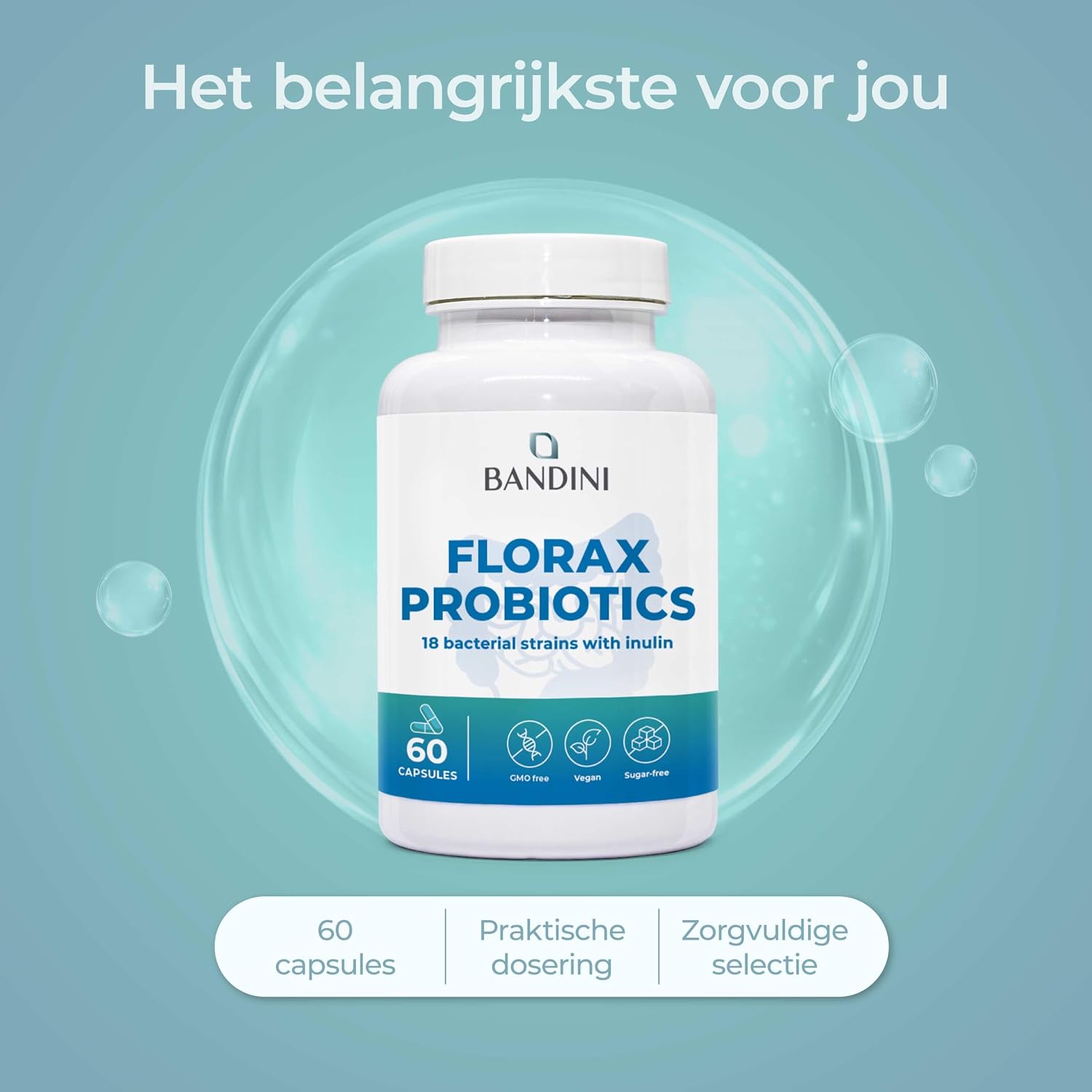 Detalle de BANDINI FLORAX PROBIOTICS probiotische capsules, 18 stammen en 20 miljard CFU
