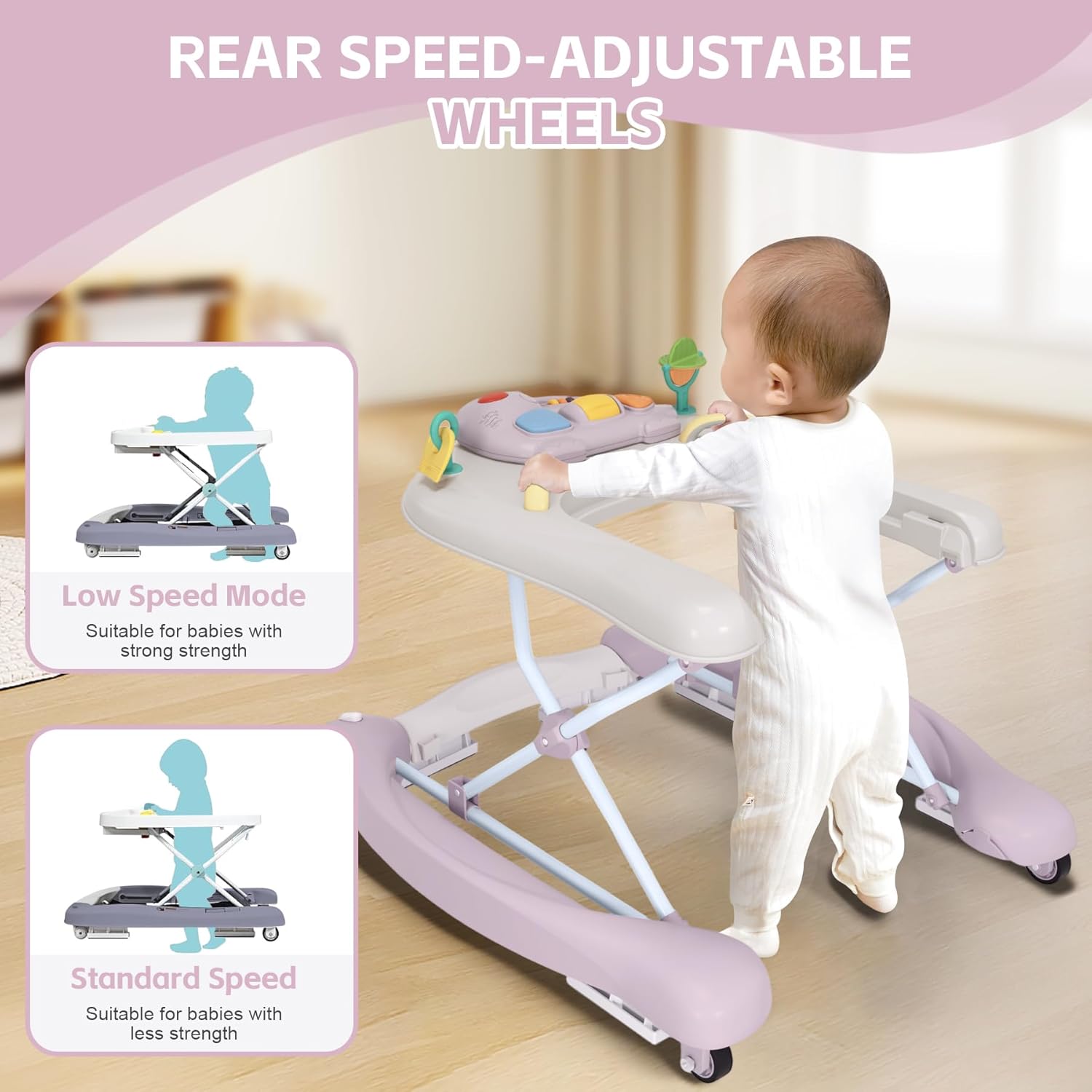 Thumbnail 3 de Foldable Baby 5-in-1 Activity Walker (Purple) with Adjustable Height, Music & Toys