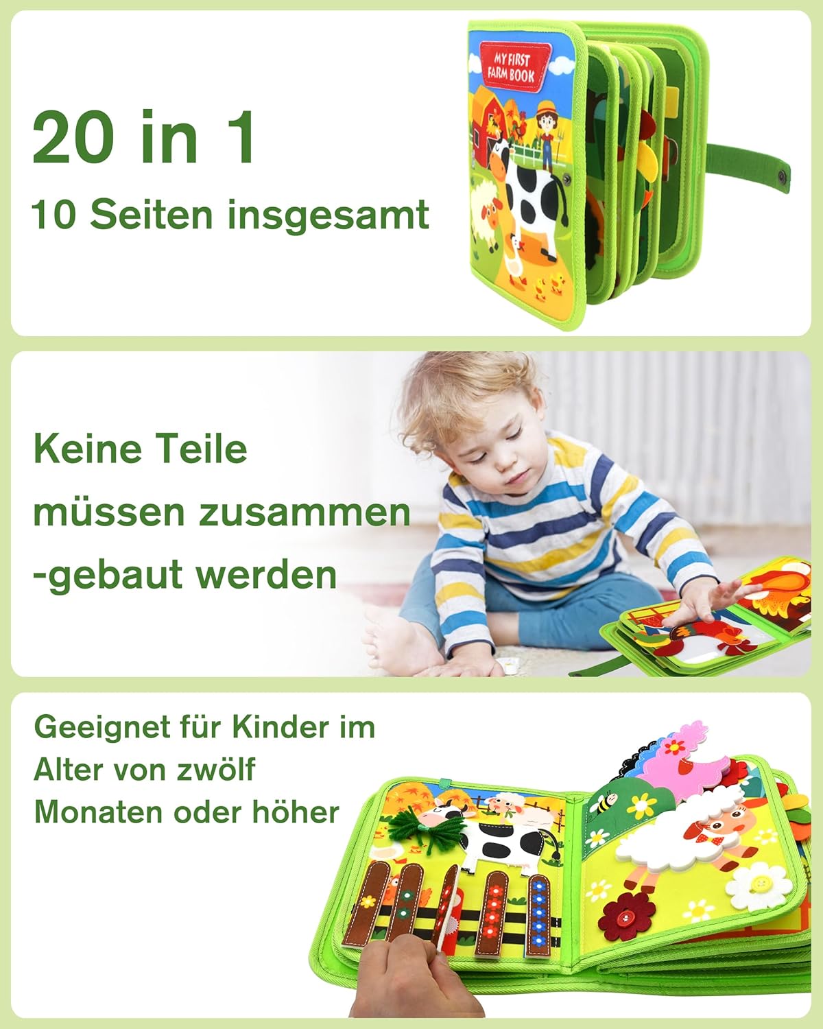 Thumbnail 1 de Meafeng Busy Board Montessori Spielzeug 20-in-1 – Bauernhof-Thema, ab 1 Jahr, weiches Filz-Image für frühe Bildung