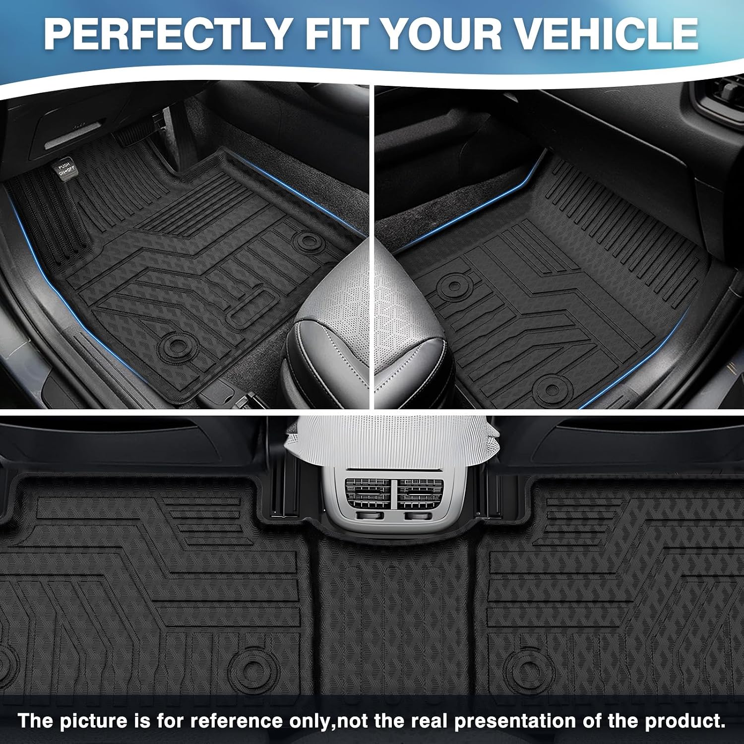 Detalle de FIILINES Kia Sorento Floor Mats, 3D TPE All-Weather Liners, Black, 2021–2026