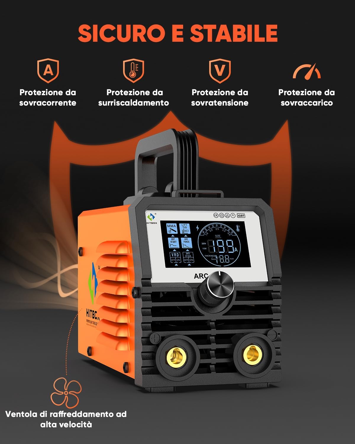 Thumbnail 5 de HITBOX ARC200S 230V Mini Saldatrice Inverter IGBT 2‑in‑1: MMA e Lift TIG compatta con Display LED