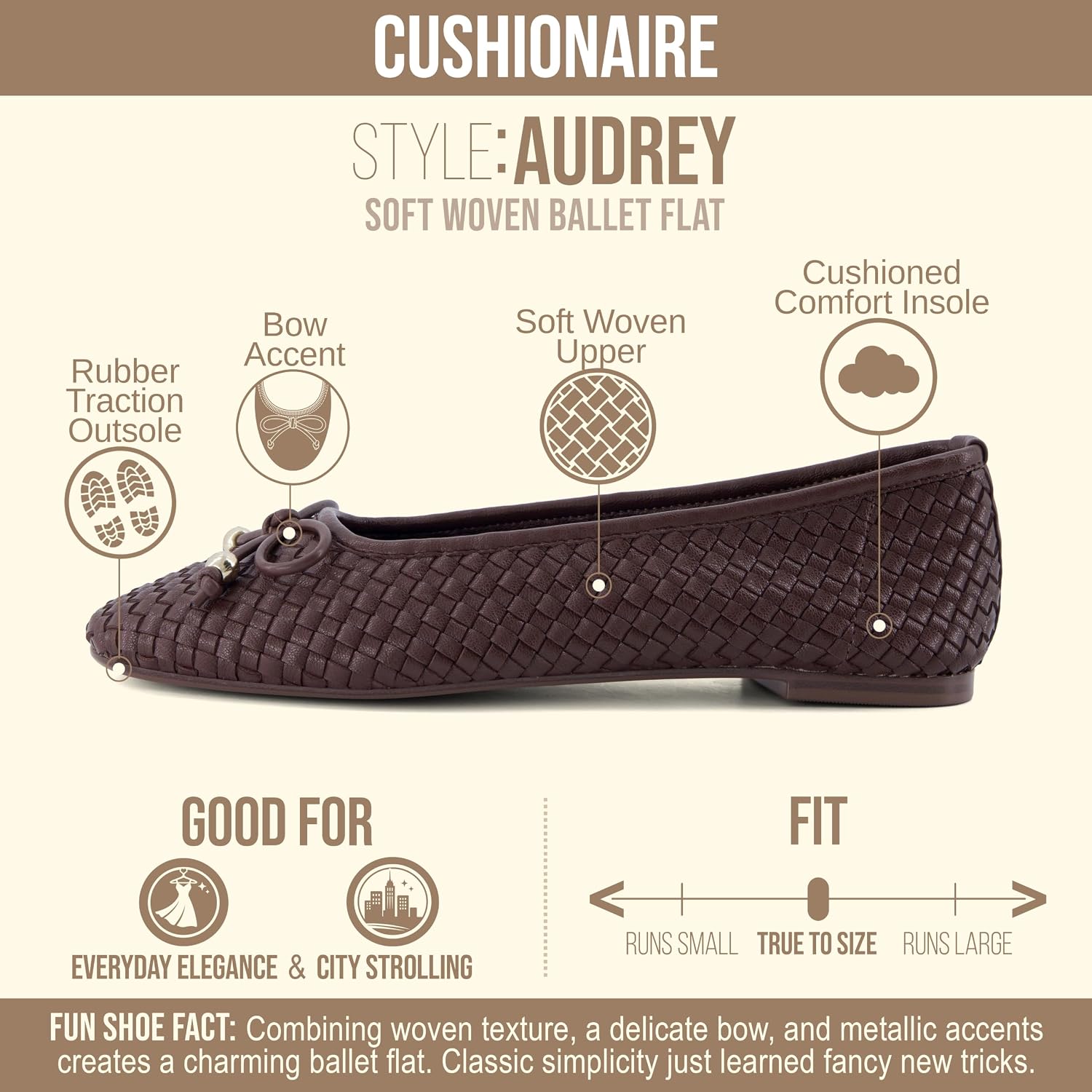 Detalle de CUSHIONAIRE Woven Ballet Flats