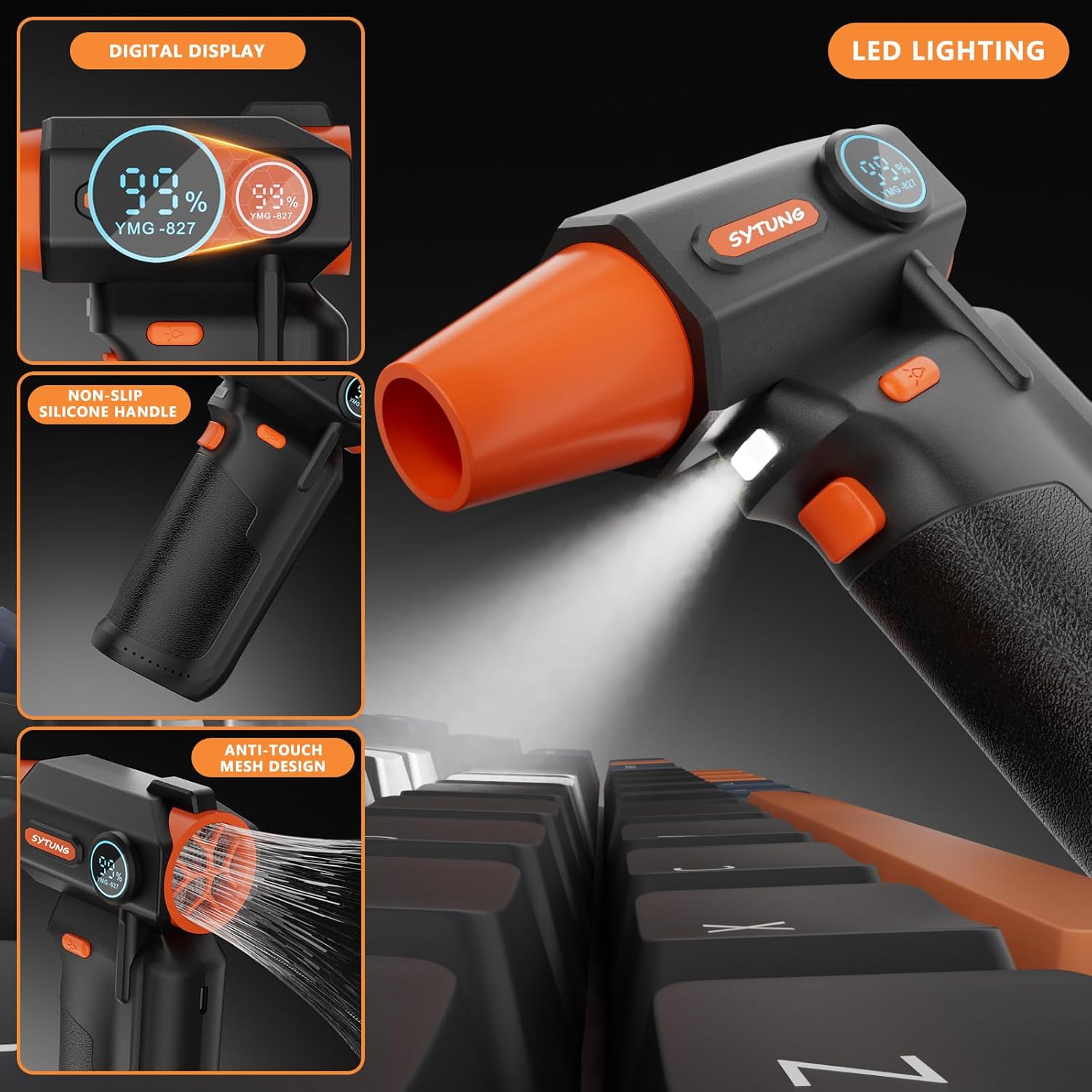 Thumbnail 2 de SYTUNG Druckluft-Staubwedel mit Akku, 130.000 U/min, LED-Licht & 3 Stufen (YMG-827)