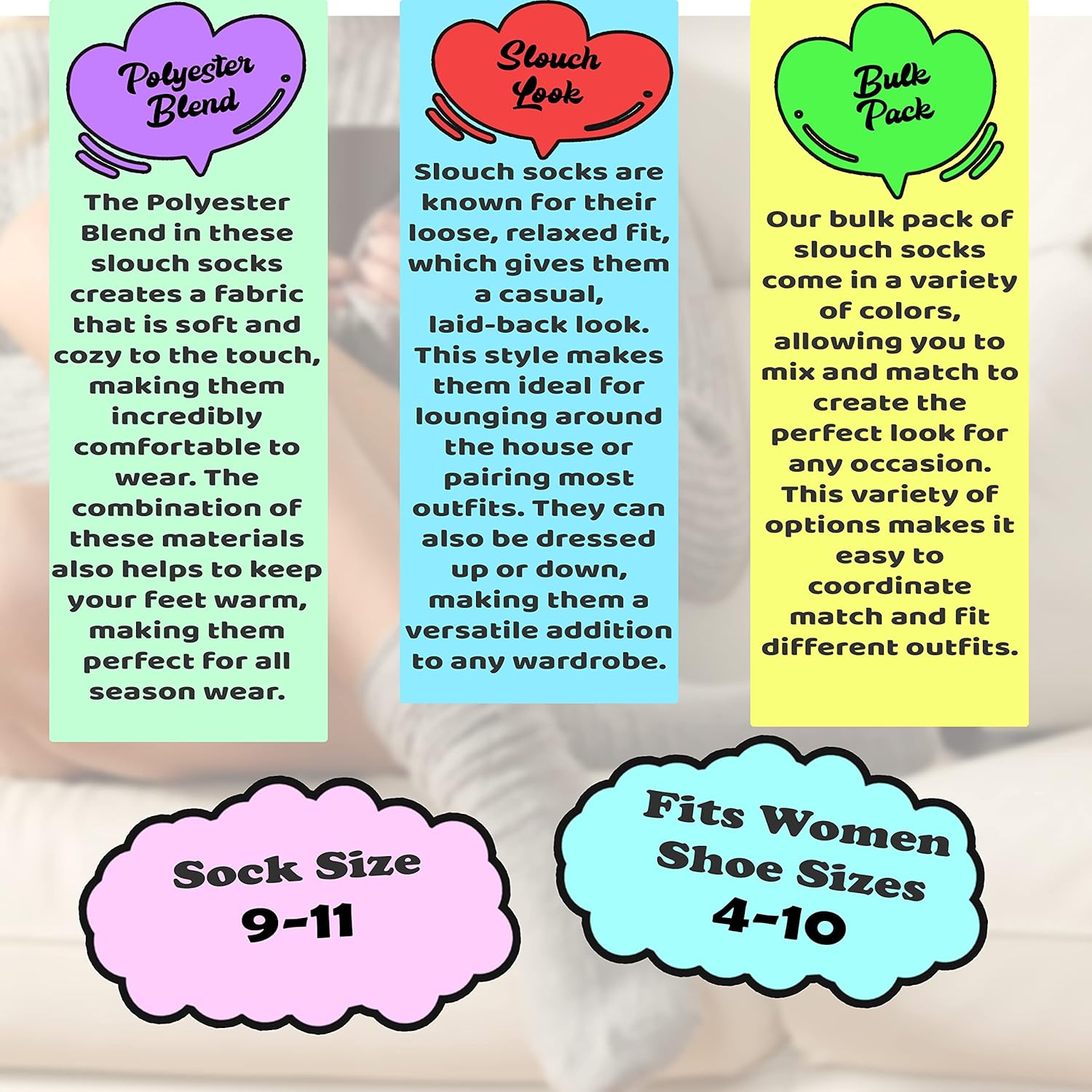 Thumbnail 4 de Womens Slouch Scrunch Boot Socks — 6 Pairs Warm Thick Knee-High Soft Retro Long Socks