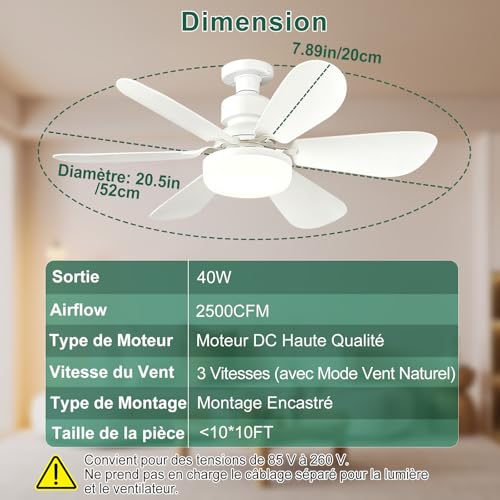 Detalle 2 de Ventilateur de Plafond avec Lumière et Télécommande 52 cm — FIBRAVE