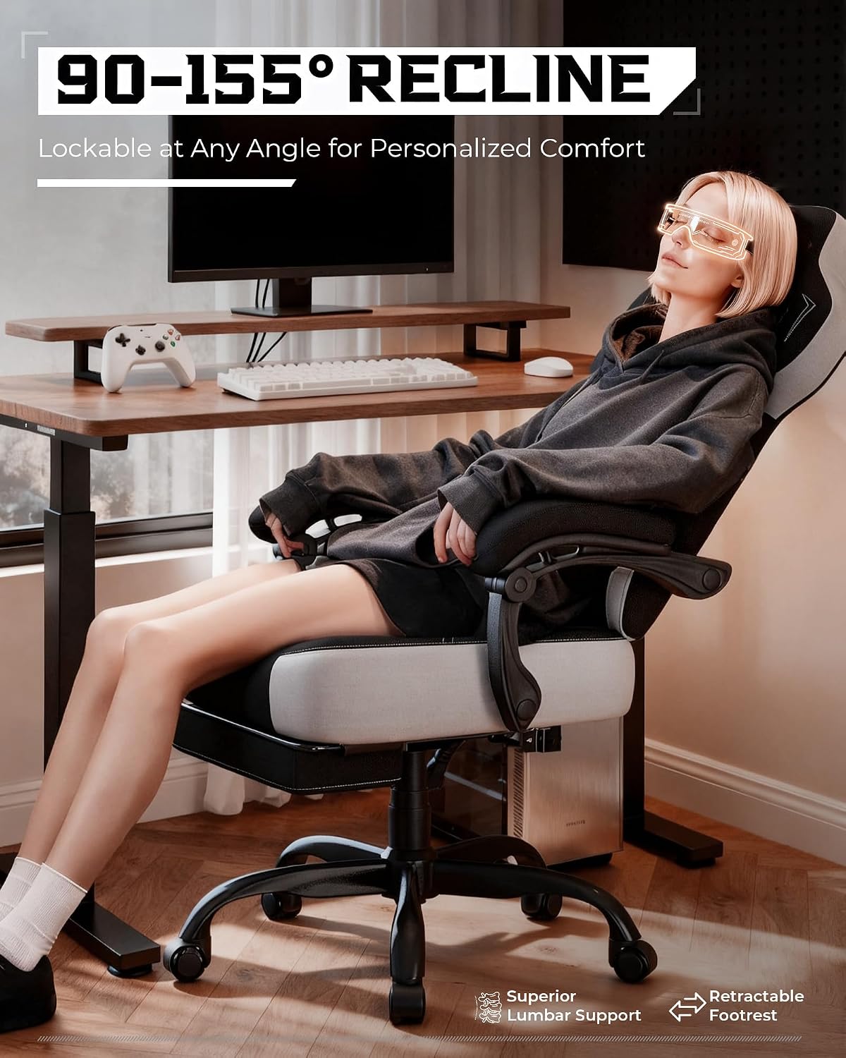 Detalle de LUCKRACER LR408 Gaming Chair with Memory Foam and Reclining Backrest