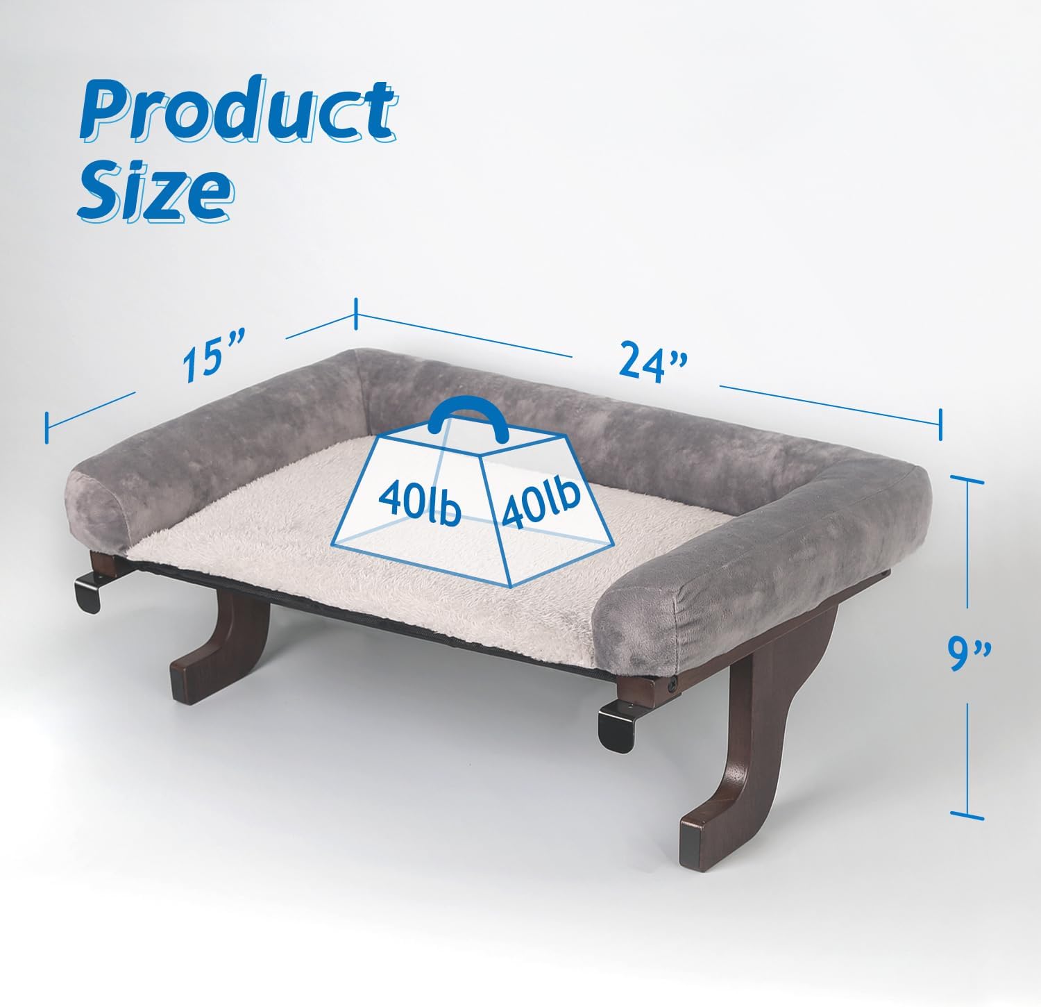 Thumbnail 6 de Zakkart CWP03-D-GR Cat Window Perch, Hardwood Frame, Washable Gray Bed