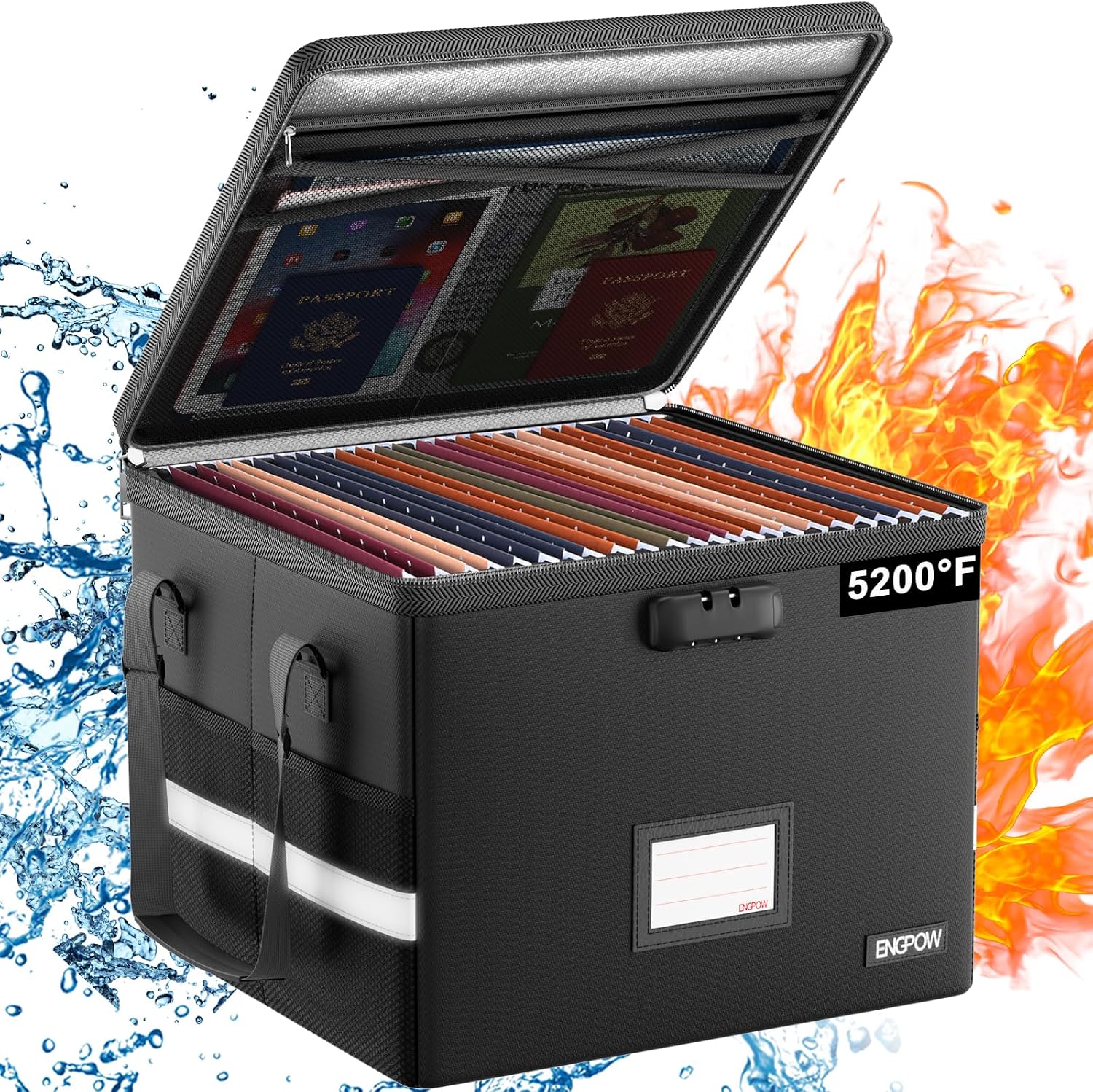 Detalle de ENGPOW EG086 Fireproof Document Box, 36L Lockable Letter/Legal File Storage