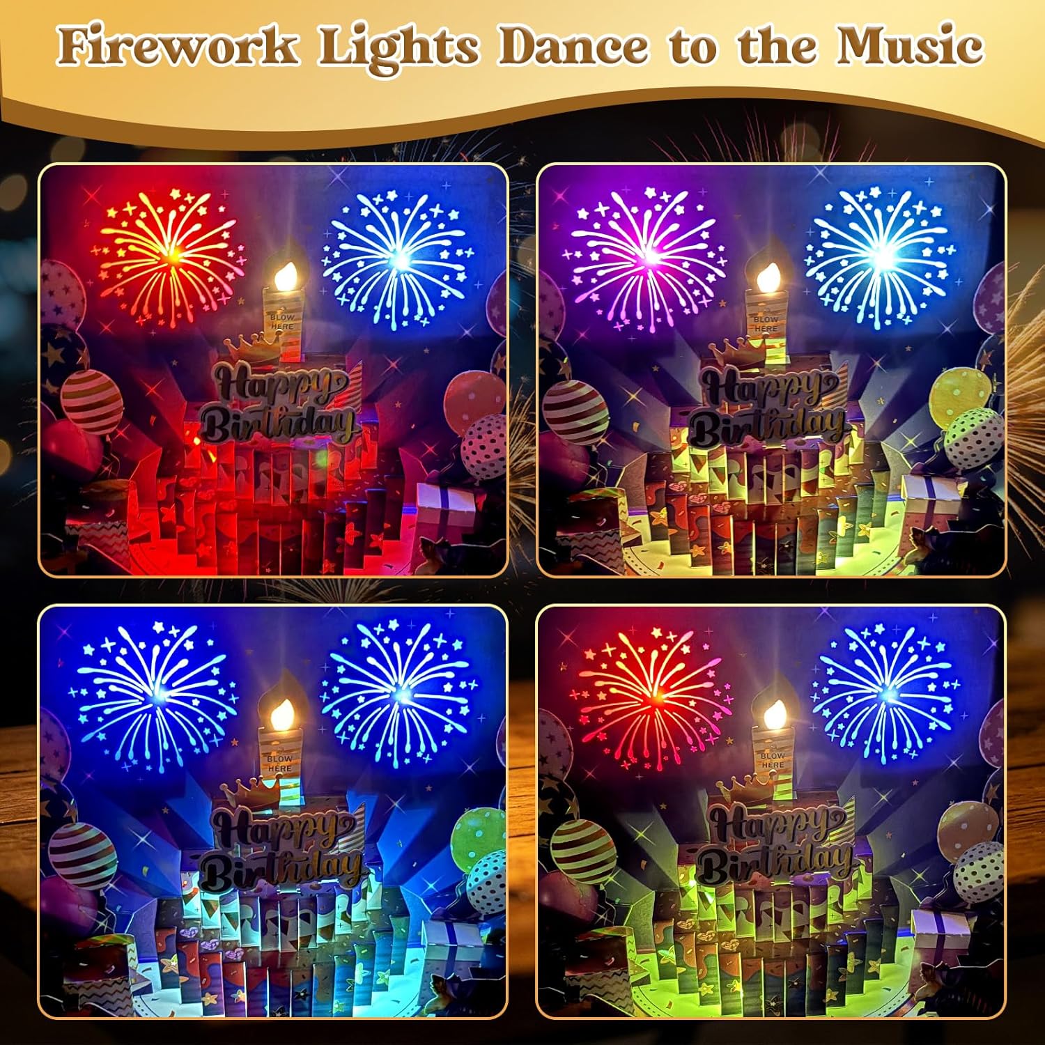 Thumbnail 1 de Pop Up Kuchen Geburtstagskarten mit Musik und Feuerwerk Licht – 3D-Karte für besondere Grüße