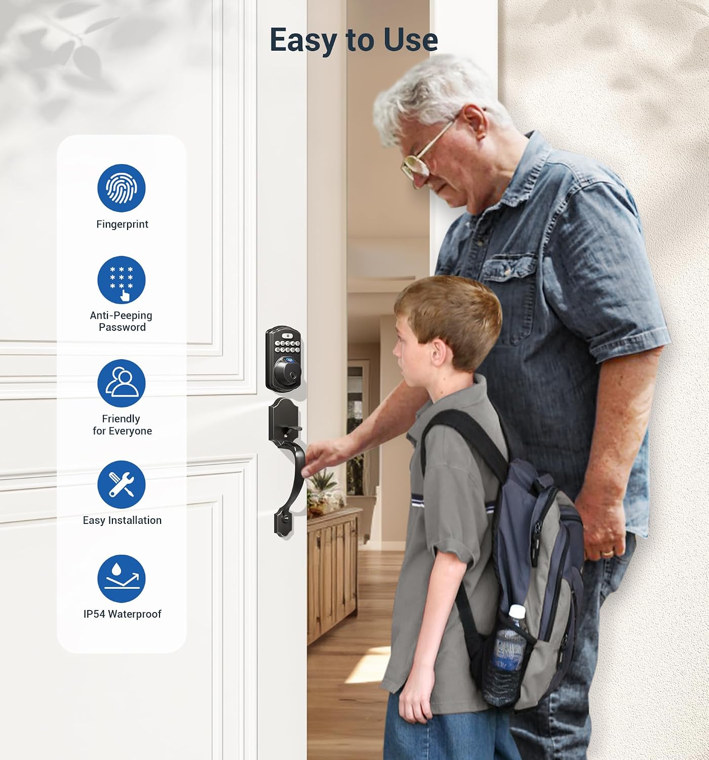 Detalle de Veise Fingerprint Deadbolt Lock, Matte Black