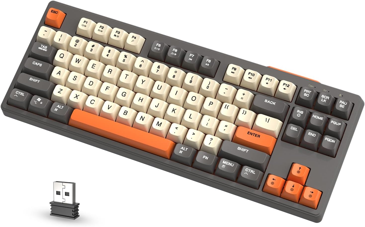 Detalle de ATTACK SHARK X FREEWOLF M87 tastiera wireless 80% QWERTY PBT doppia connettività Bluetooth/2.4Ghz RGB SA Grigio/Arancio