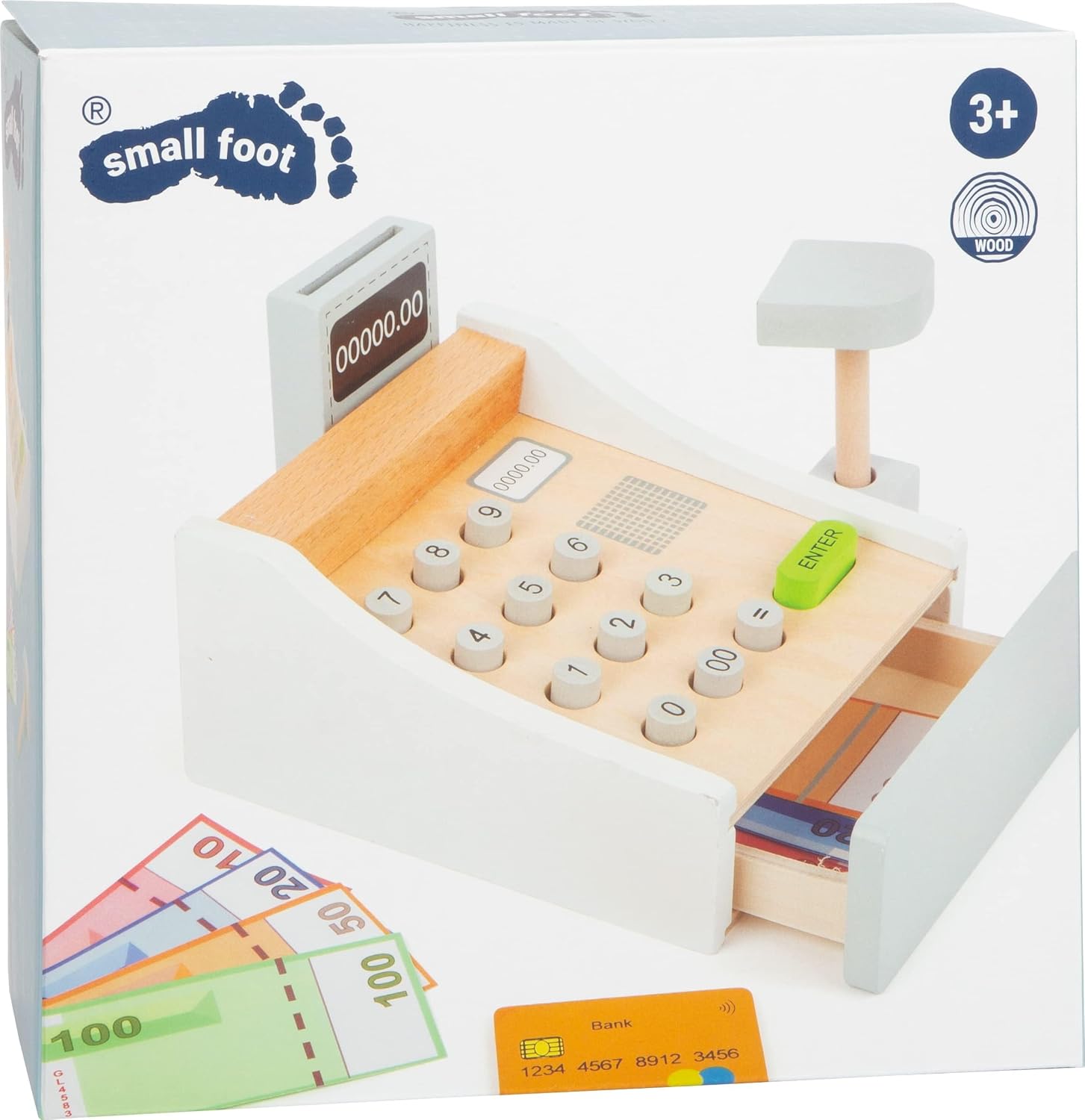 Detalle 2 de Small Foot Spielkasse aus Holz – inkl. Scanner, Kartenlesegerät, Spielgeld und Kreditkarten