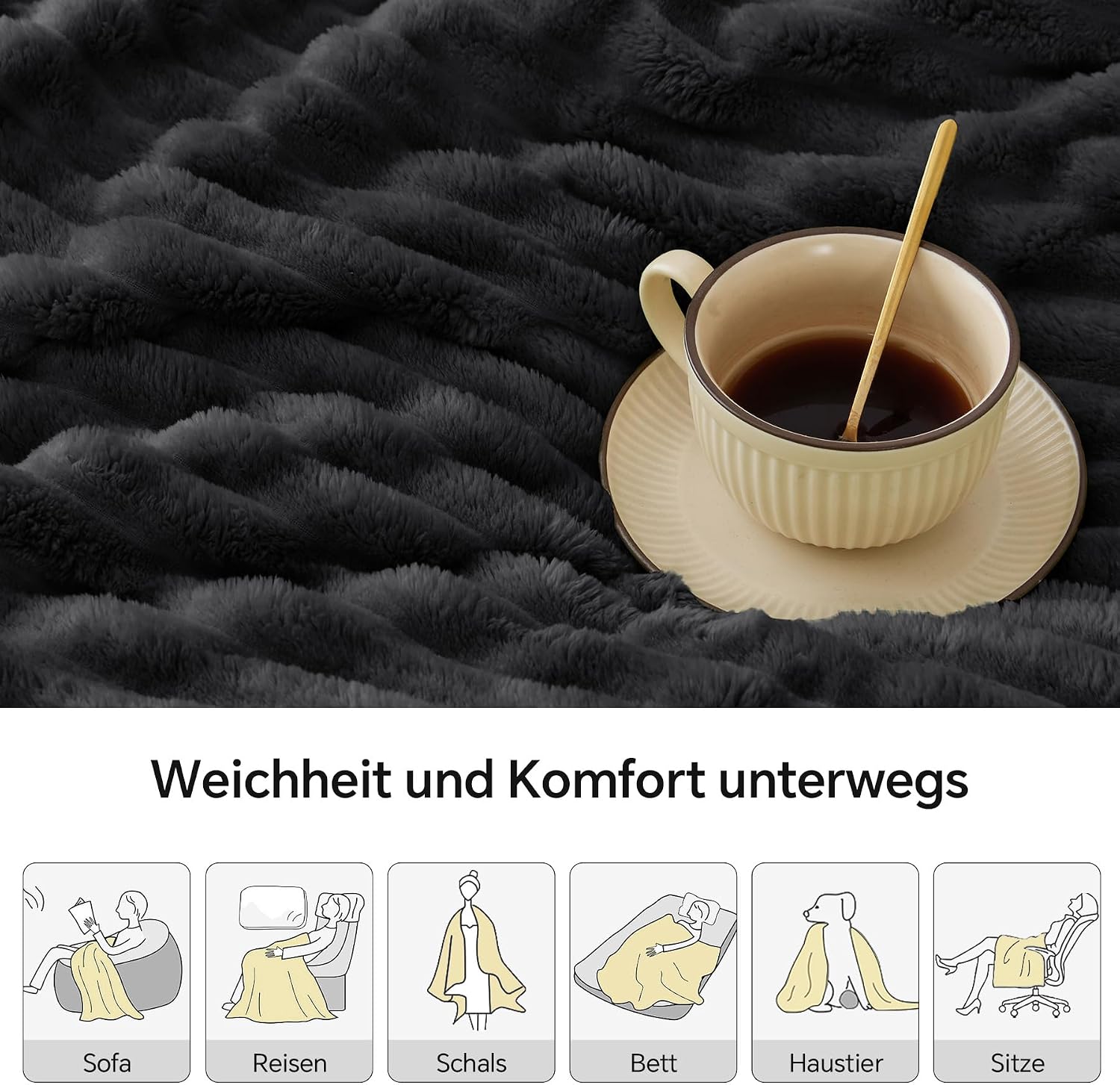 Detalle de BEDELITE Kuscheldecke Flauschig Decke 150 x 200 – weiche XL Flanell-Decke in Streifen schwarz, ideal als Überwurf für Sofa und Wohnzimmer