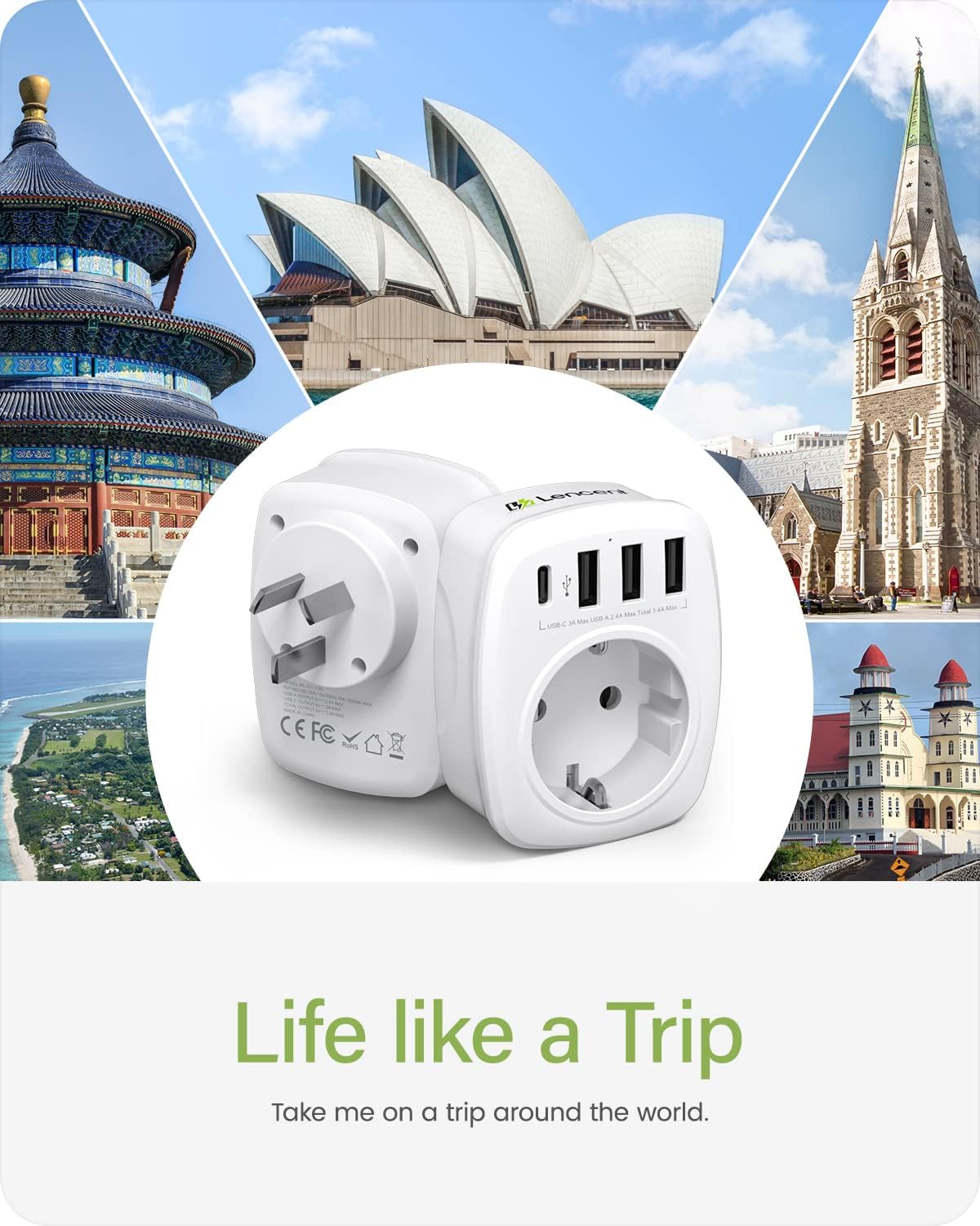 Thumbnail 5 de LENCENT Reiseadapter Australien/Deutschland mit 3×USB und 1×USB‑C (Typ I), Netzadapter für AUS/CN