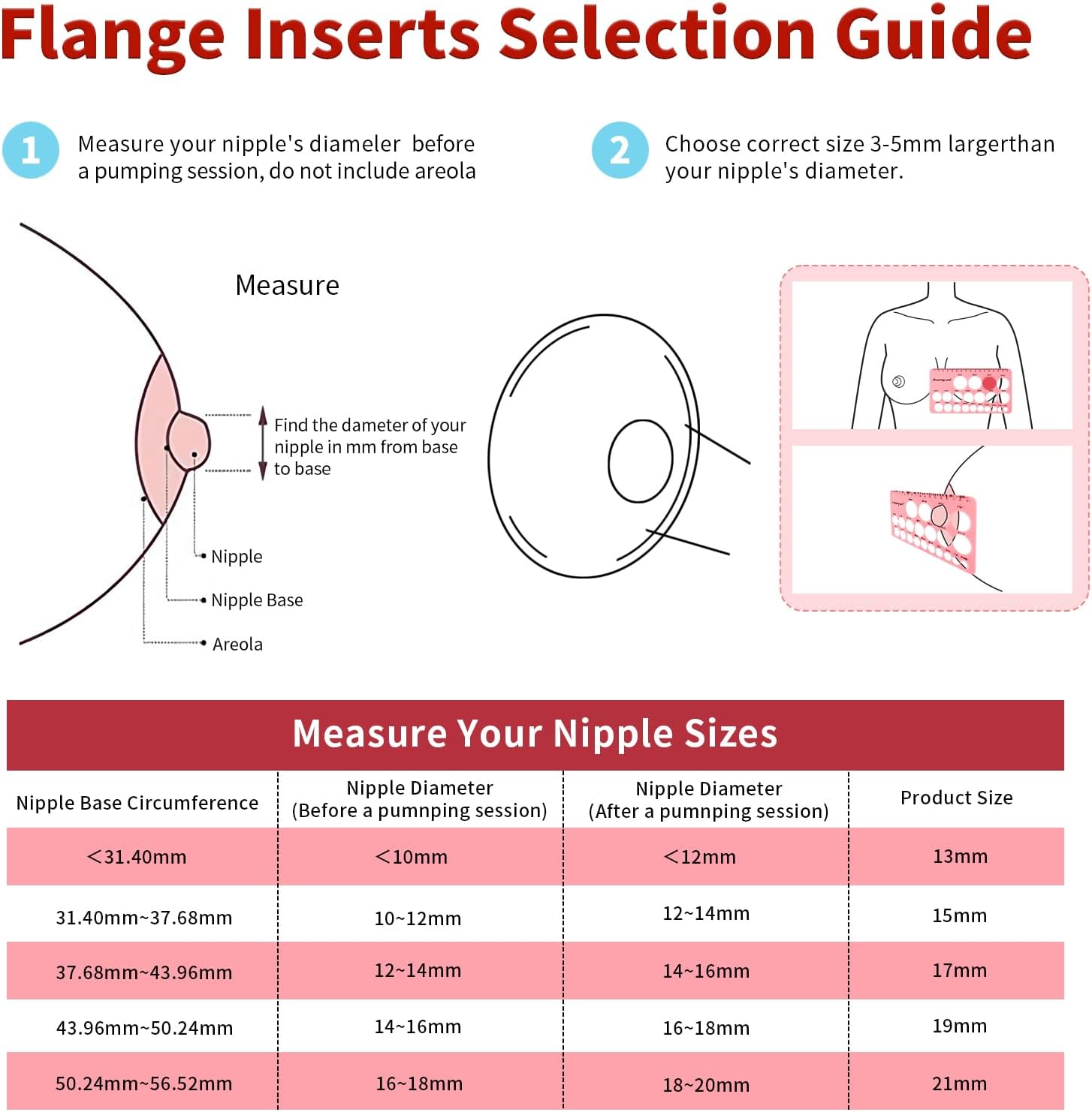 Thumbnail 1 de Breast Pump Flange Inserts Set – 10pcs Replacement Silicone Cushions in 5 Sizes + Cleaning Brush & Ruler