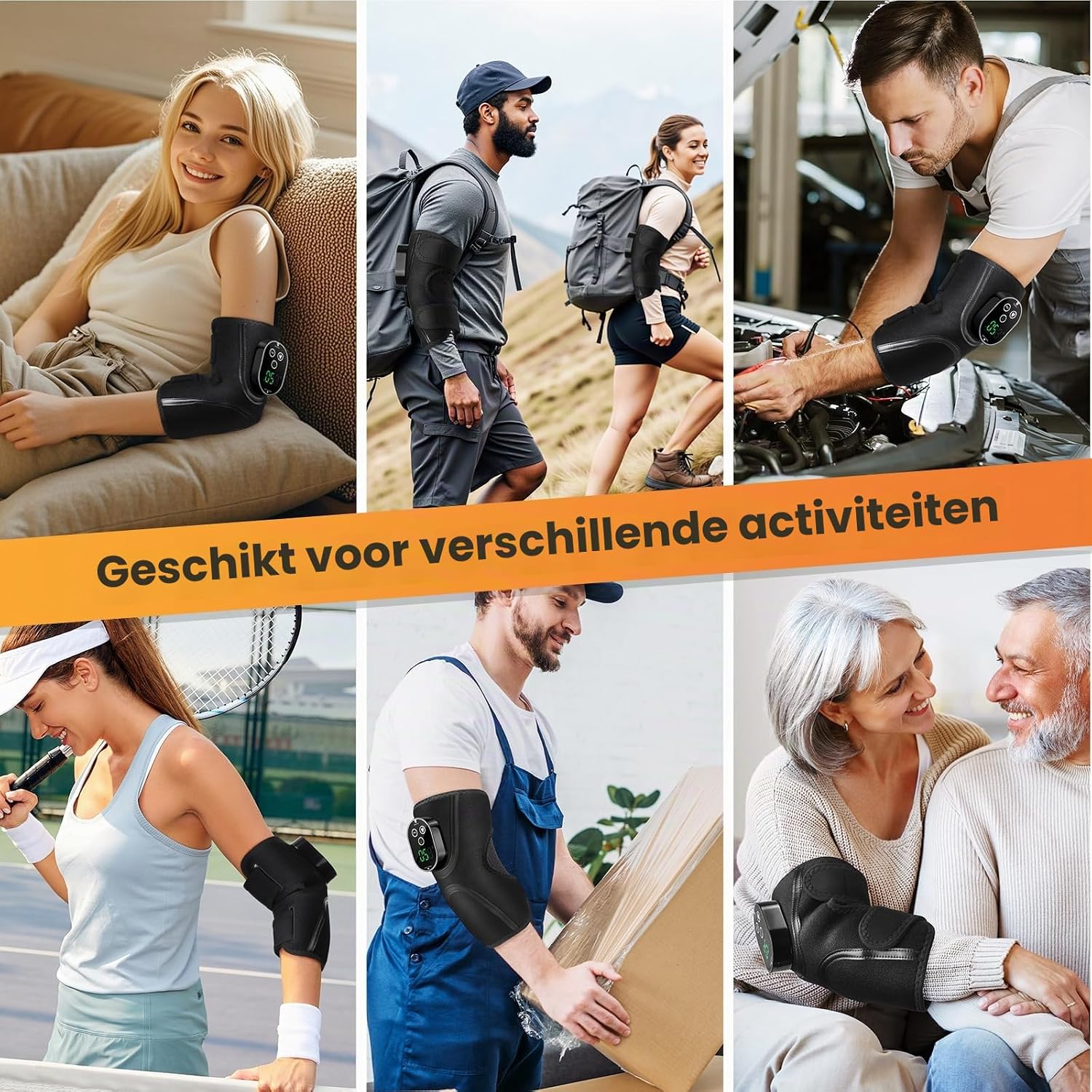 Thumbnail 3 de DYMROGE verwarmde elleboogbrace met trilmassage, touchscreen en 5 warmtestanden