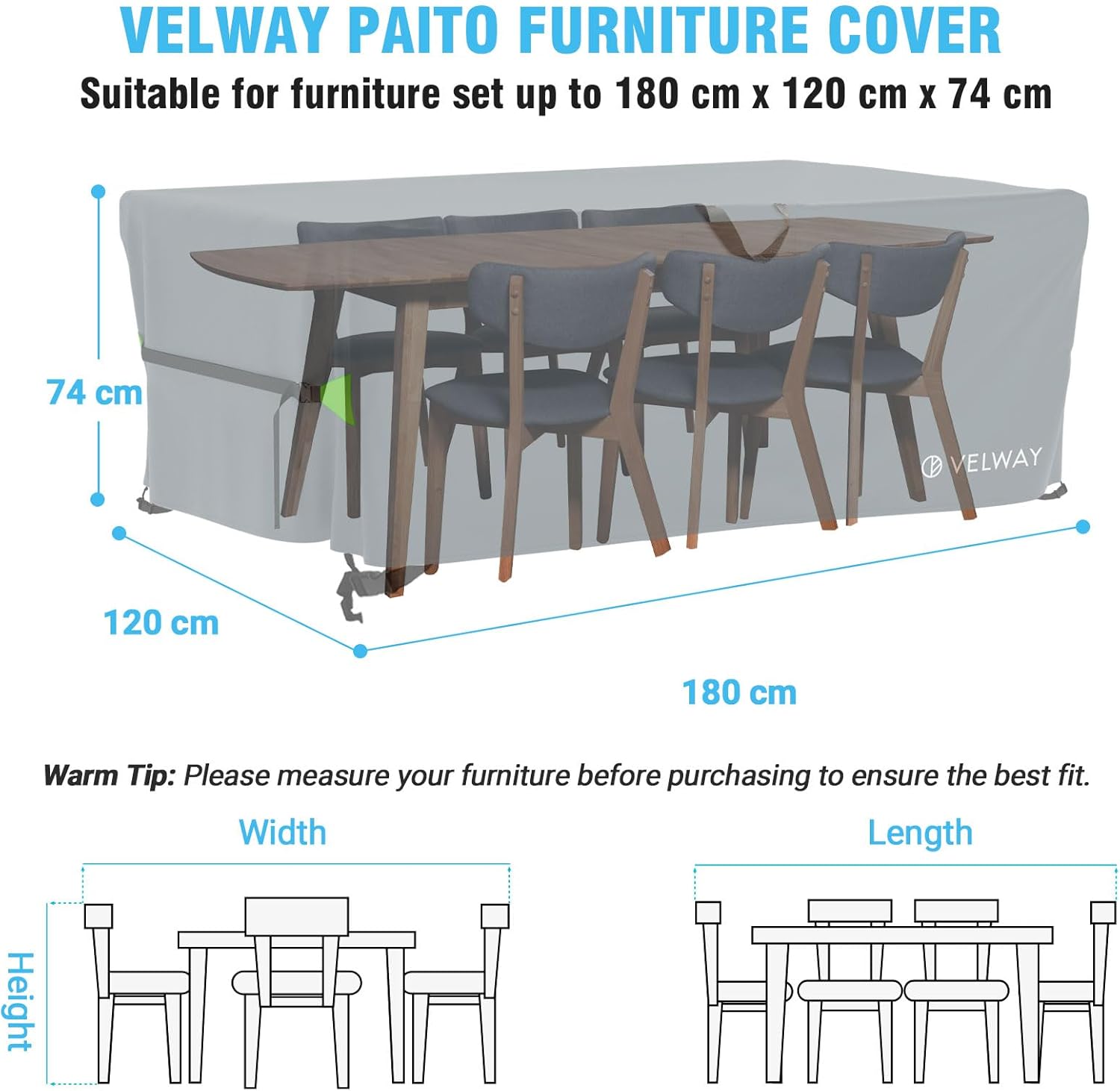 Thumbnail 5 de Velway Copertura per tavolo 180x120x74 cm grigio ☂