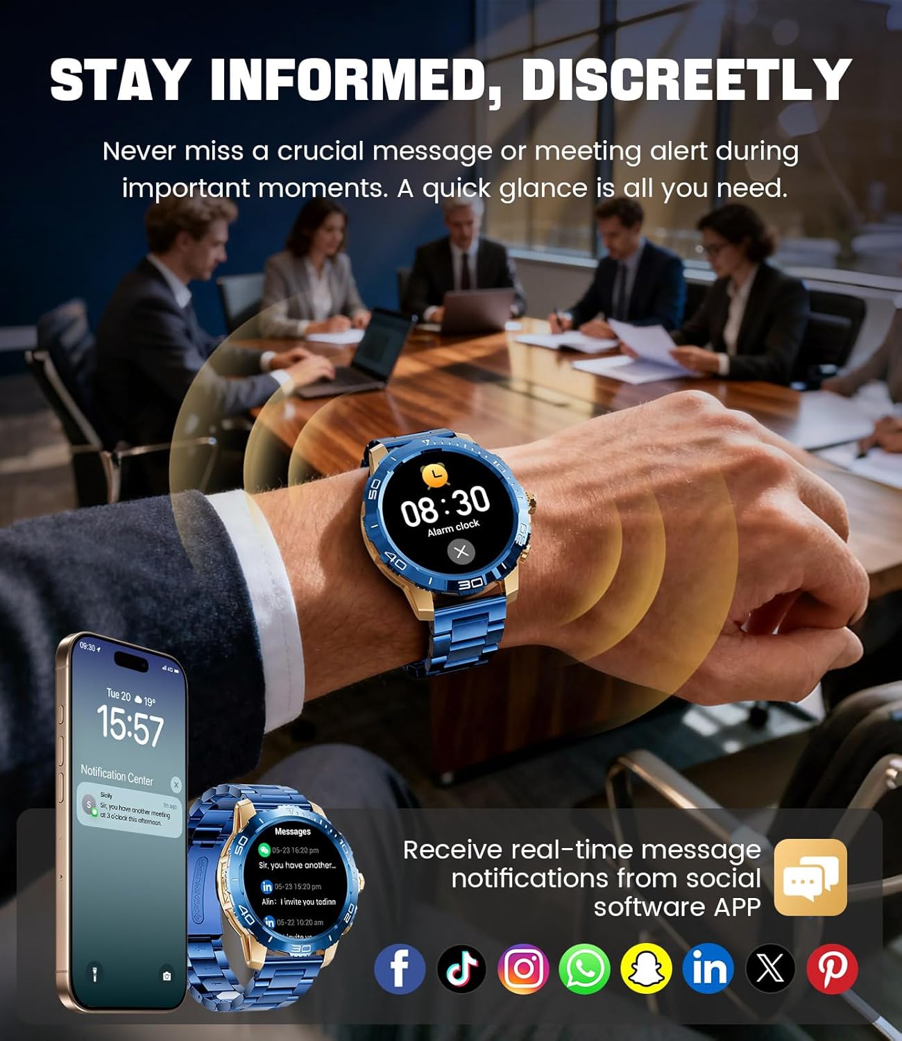 Detalle de LIGE Montre Connectée Homme EF21 — Appels Bluetooth, Écran AMOLED 1,43" et Lampe Torche IP68