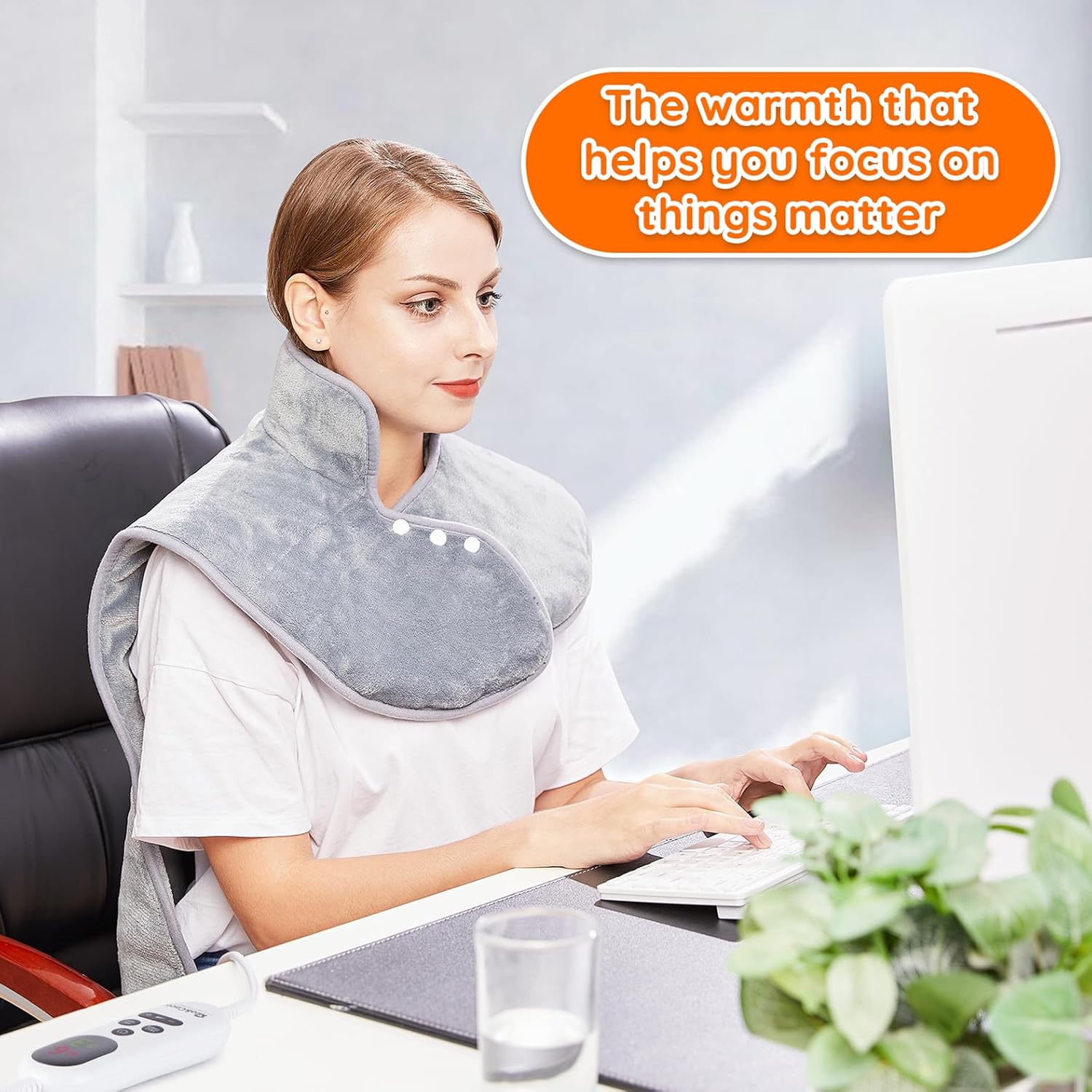 Detalle de Mia&Coco Electric Heating Pad for Back, Neck & Shoulders Pain Relief (XL 60x100cm) – Grey