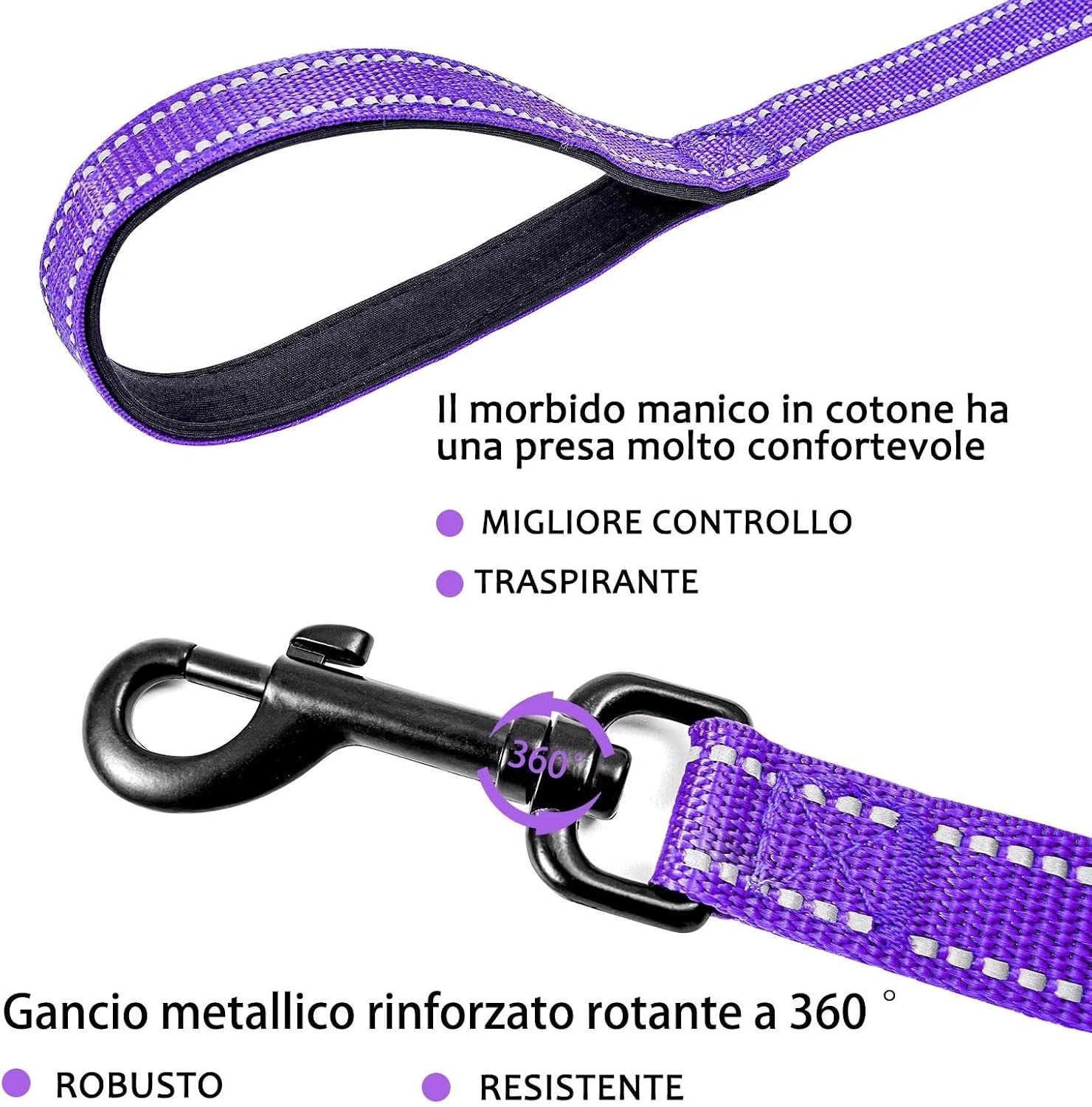 Detalle 2 de COMSLE guinzaglio lungo per addestramento (3/5/10/15/20 m) con impugnatura imbottita e gancio robusto
