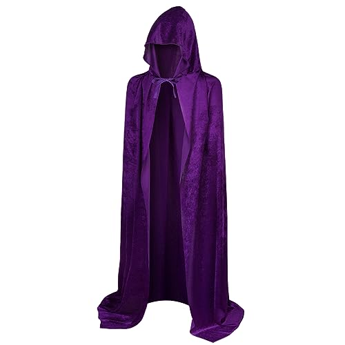 Thumbnail 7 de AOOWU Mantello con cappuccio viola in velluto, 150 cm per Halloween e Carnevale