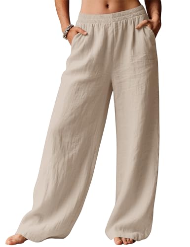 Thumbnail 1 de Rapbin Ladies Linen Trousers: Summer Wide Leg Pants with Pockets in Khaki