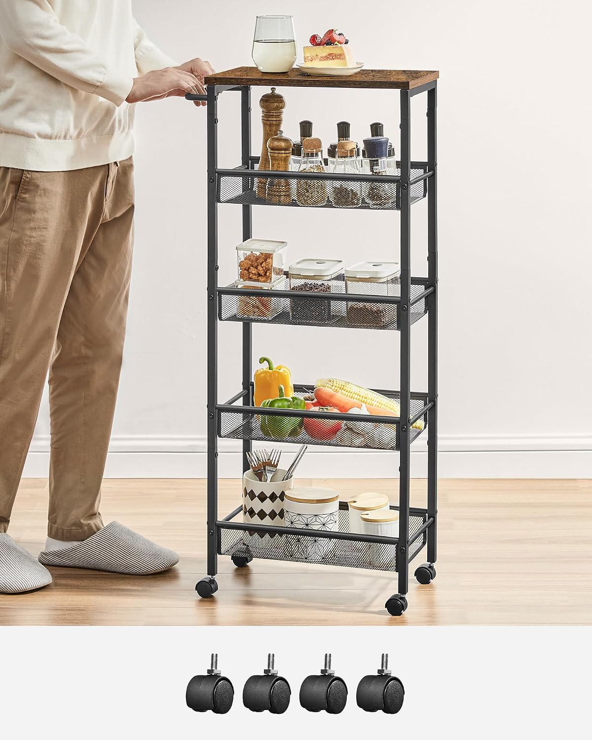 Detalle 1 de VASAGLE DACEY LRC035B01 – wąski wózek wnękowy, 5 poziomów, głębokość 22 cm