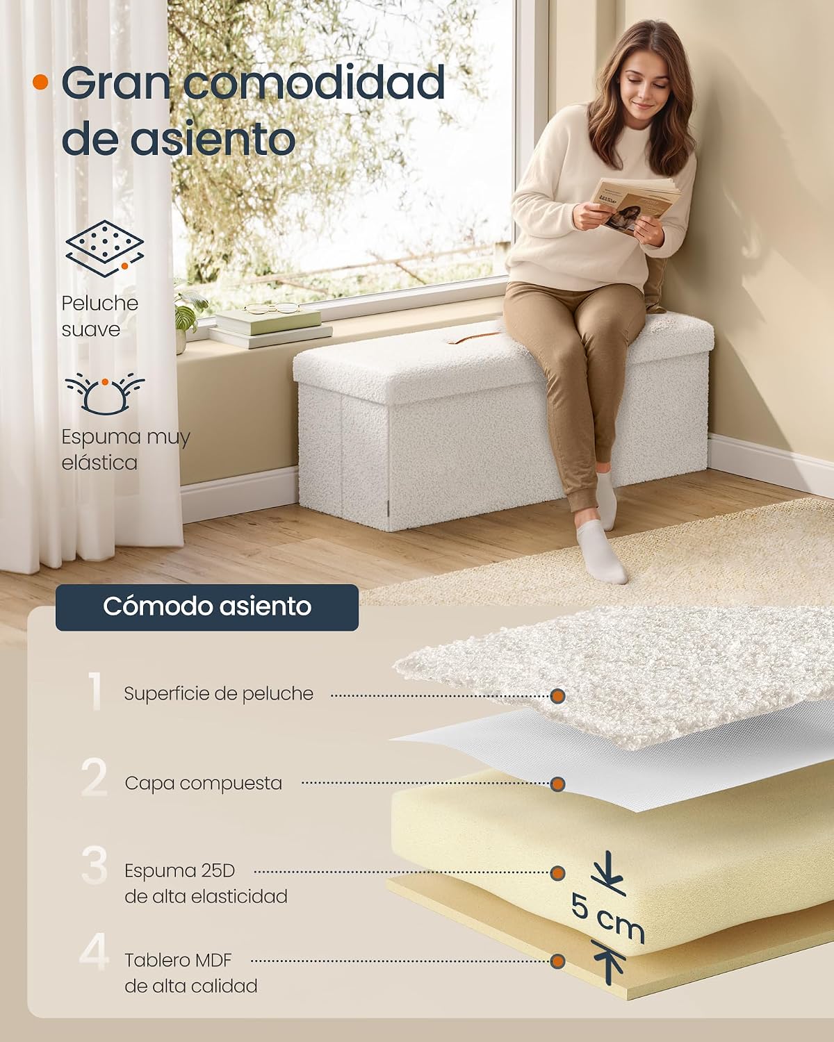 Thumbnail 3 de SONGMICS Puff Almacenaje 131 L 38x110x38 cm
