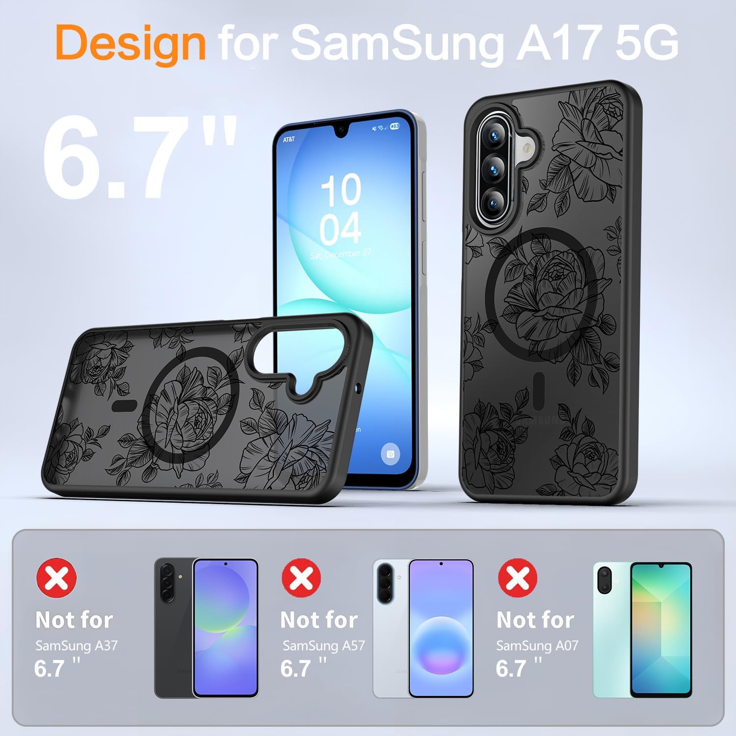 Detalle 2 de Teayoha Samsung Galaxy A17 Case with MagSafe Compatibility, Black Floral Print