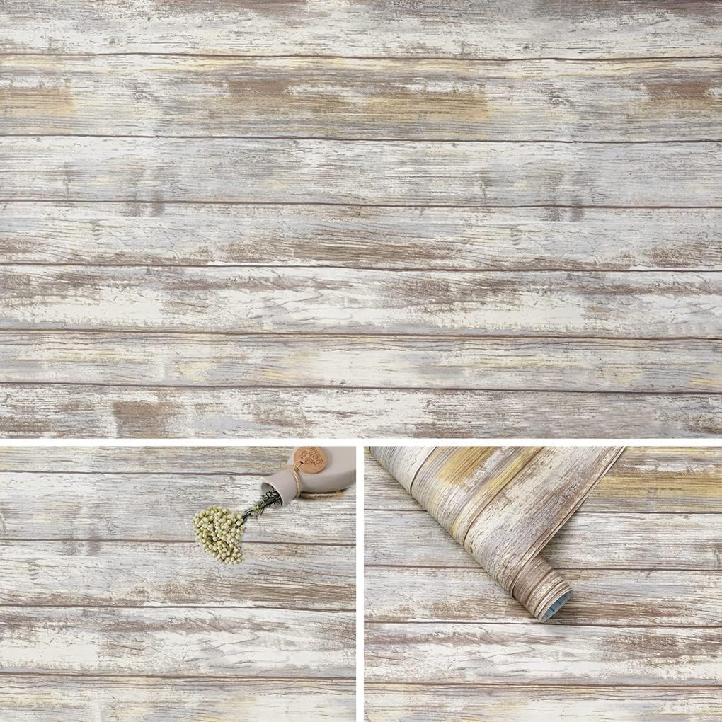 Detalle 1 de Arthome WALL DECOR rustieke meubelfolie in witgrijze houtlook, 44 cm x 6 m