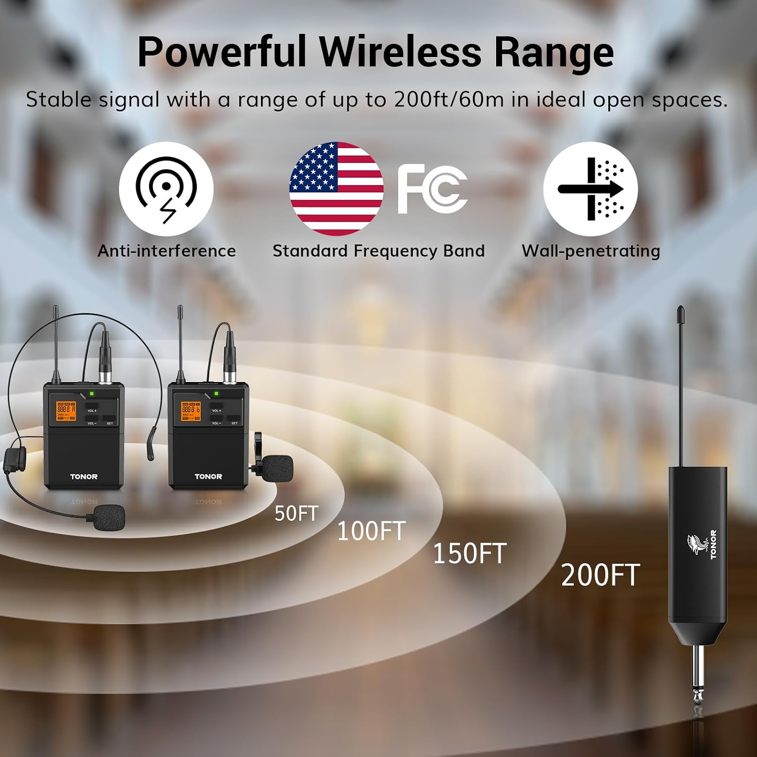 Detalle 2 de TONOR TW632 UHF Wireless Microphone System with 2 Headsets and Lapel Mics