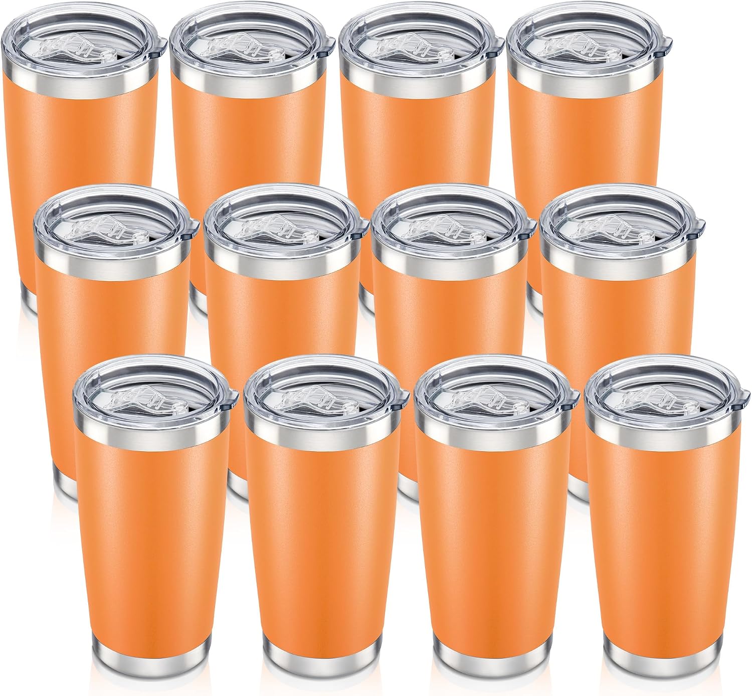 Detalle de Orebigo 20 oz Stainless Steel Tumblers, Orange, 12-Pack with Lids