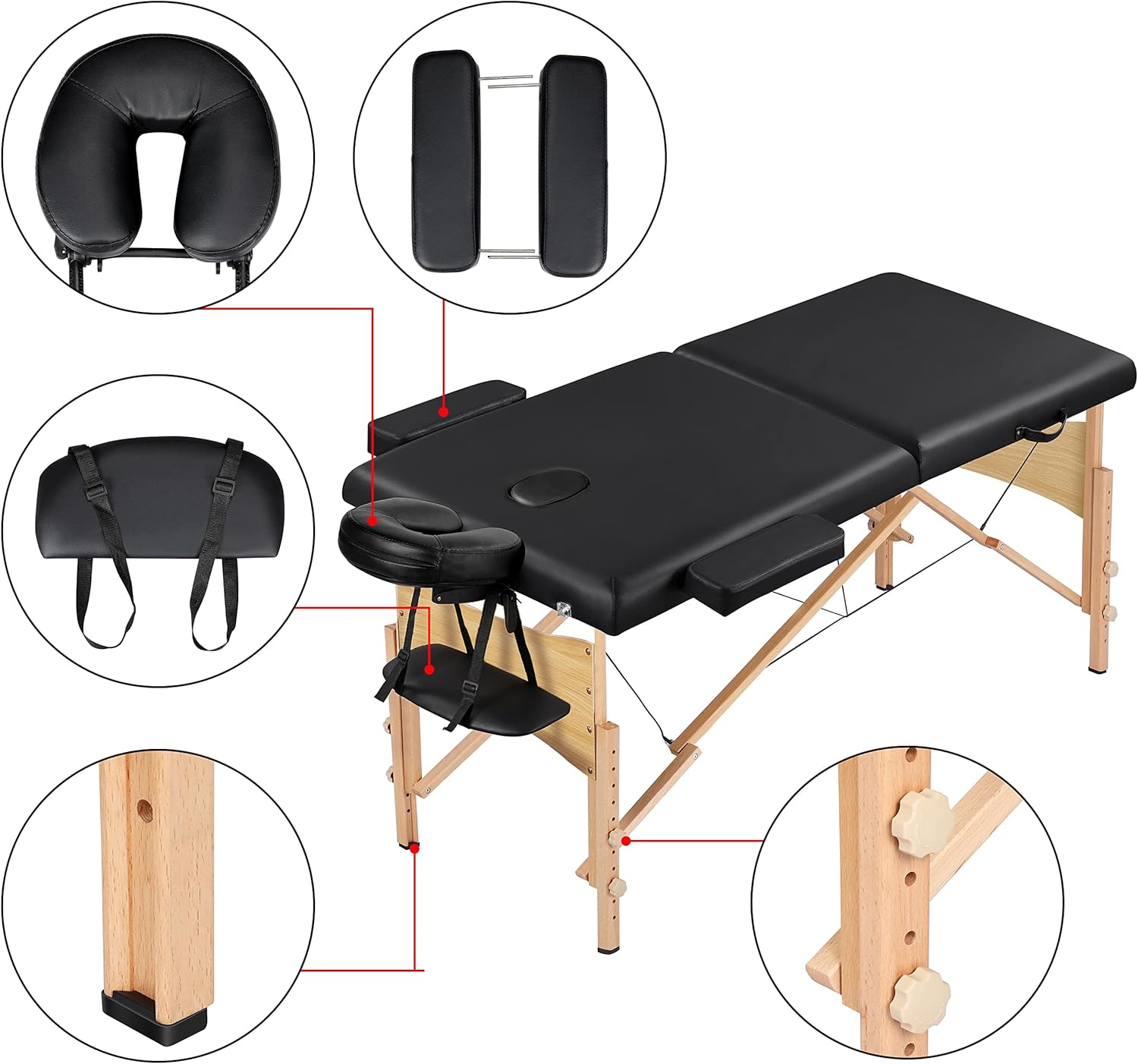 Thumbnail 4 de Yaheetech Mobile Massagetisch 2 Zonen – 70 cm Breite, höhenverstellbar, klappbar mit Tragetasche (schwarz)