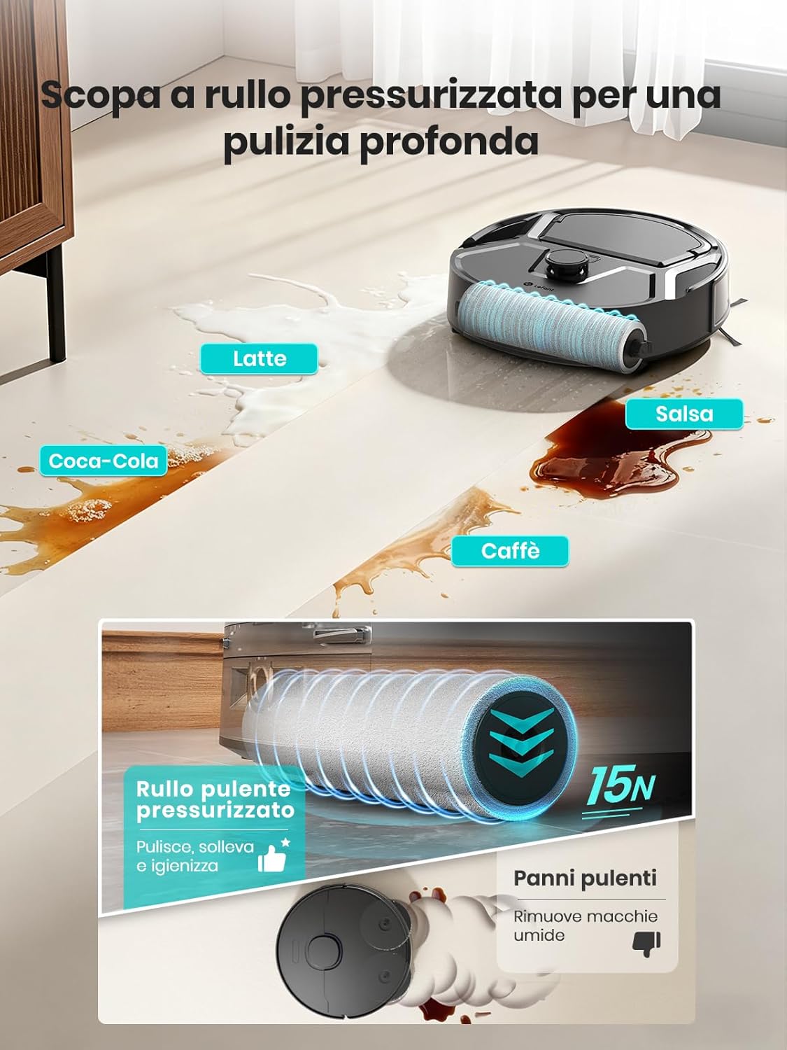 Detalle de Lefant M210PRO OMNI: Robot Aspirapolvere e Lavapavimenti con Mappatura Laser dToF e Autopulizia del Rullo