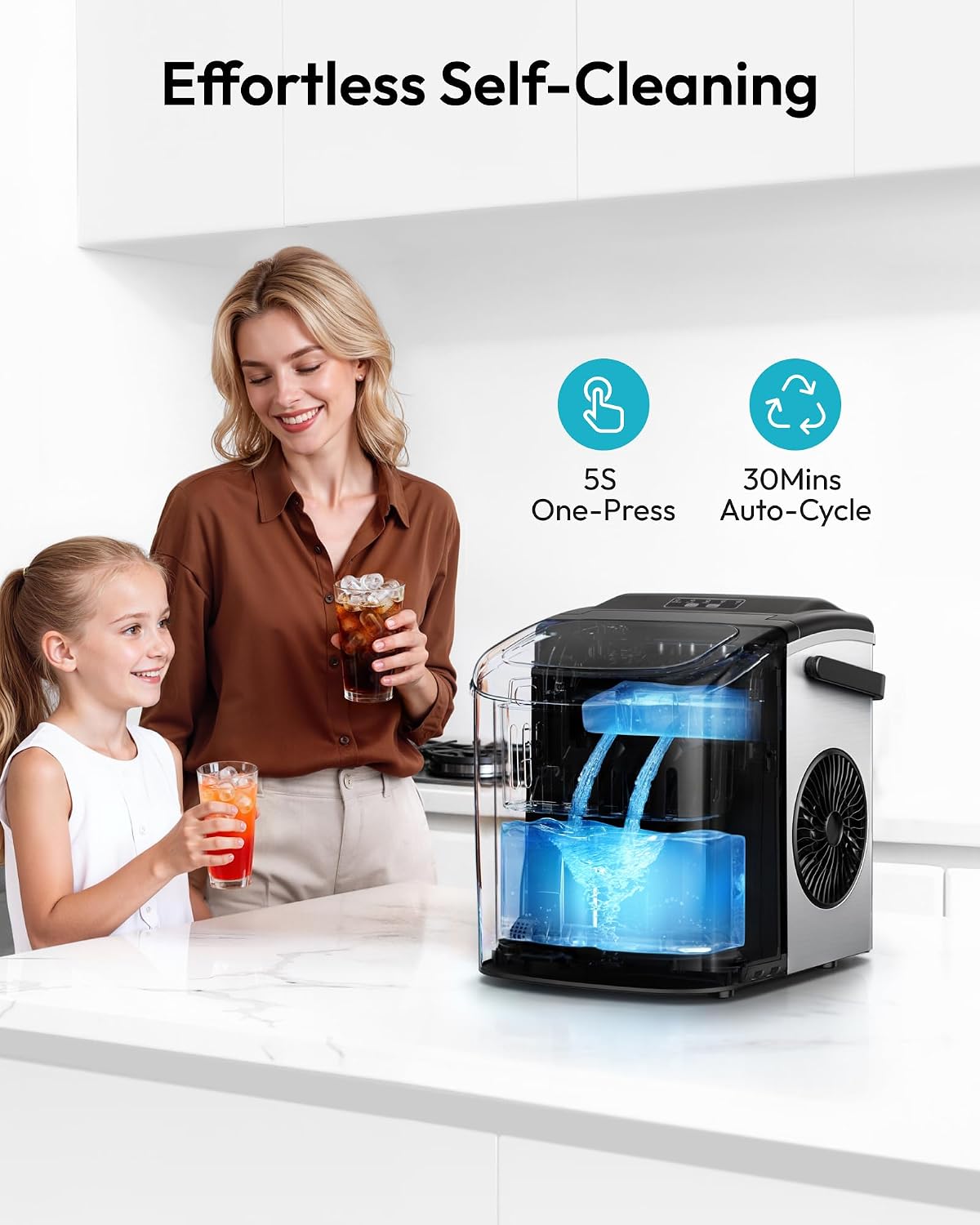 Detalle de EUHOMY Countertop Ice Maker: Dual-Size Bullet Ice in 6 Minutes, Portable & Self-Cleaning