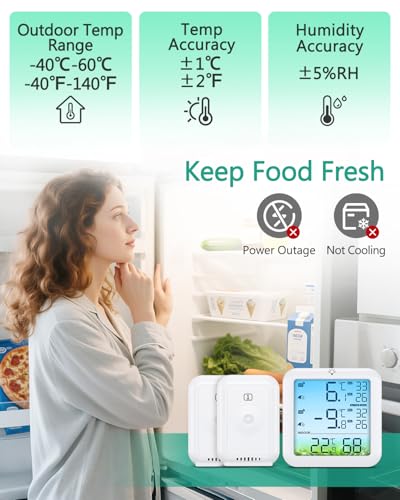 Detalle de ORIA Wireless Fridge Freezer Thermometer with 2 Sensors and Alarms