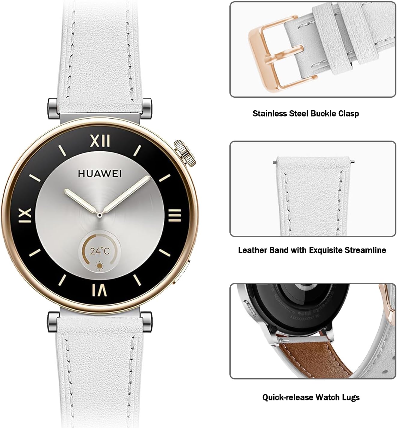 Detalle de Bracelet en cuir 18 mm pour Huawei Watch GT6/GT5/GT4 41 mm (bracelet de remplacement avec maillons à ressort)